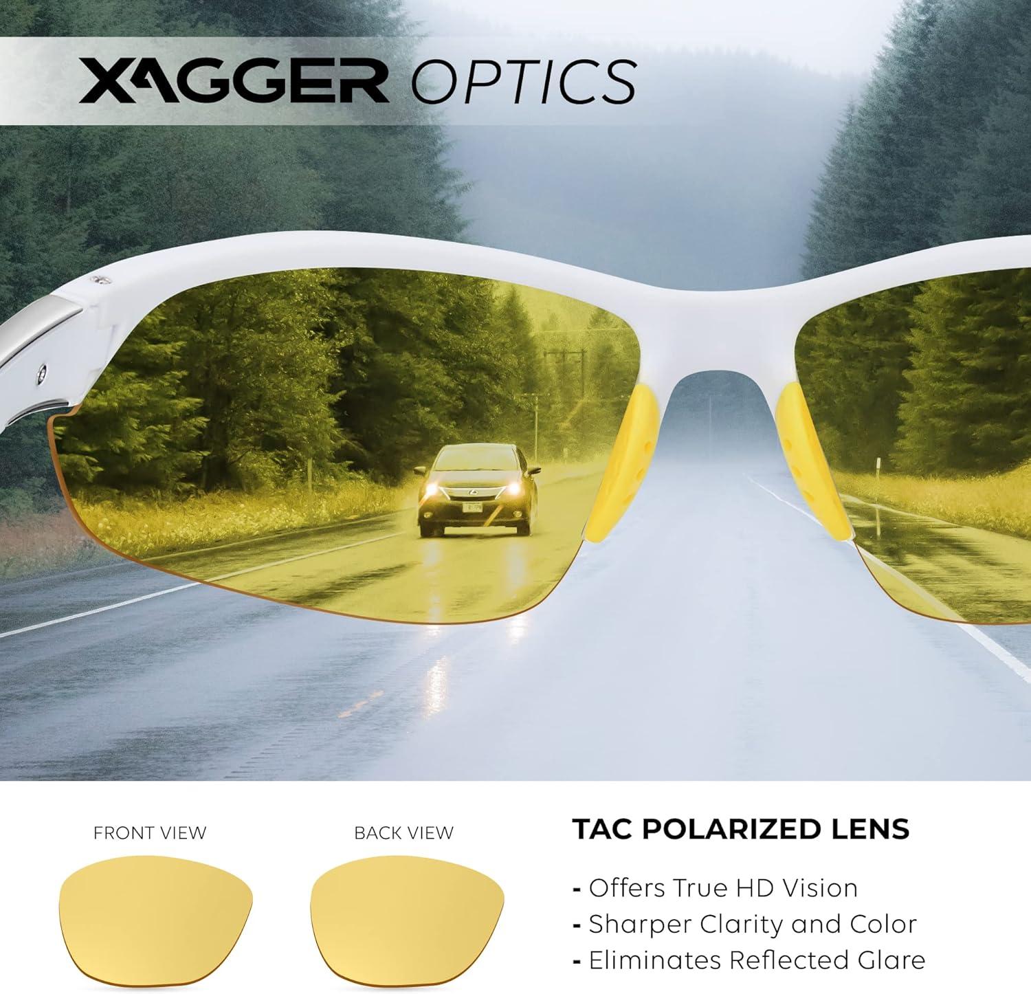 imageXagger Polarized Sport Sunglasses for Men Women Wrap Around UV400 Running Baseball Softball Fishing Driving GlassesMatte White  Yellow Night Driving