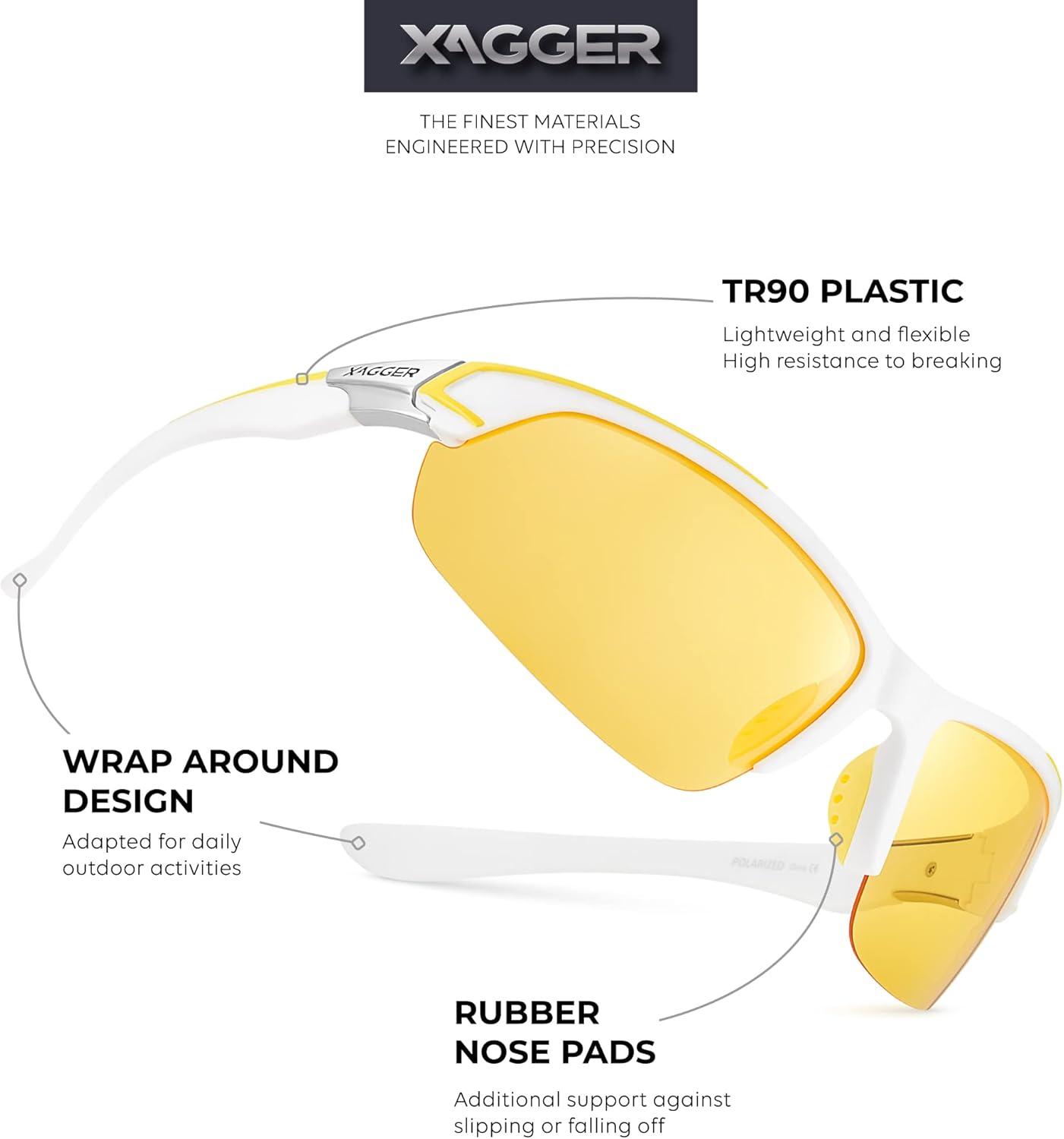 imageXagger Polarized Sport Sunglasses for Men Women Wrap Around UV400 Running Baseball Softball Fishing Driving GlassesMatte White  Yellow Night Driving