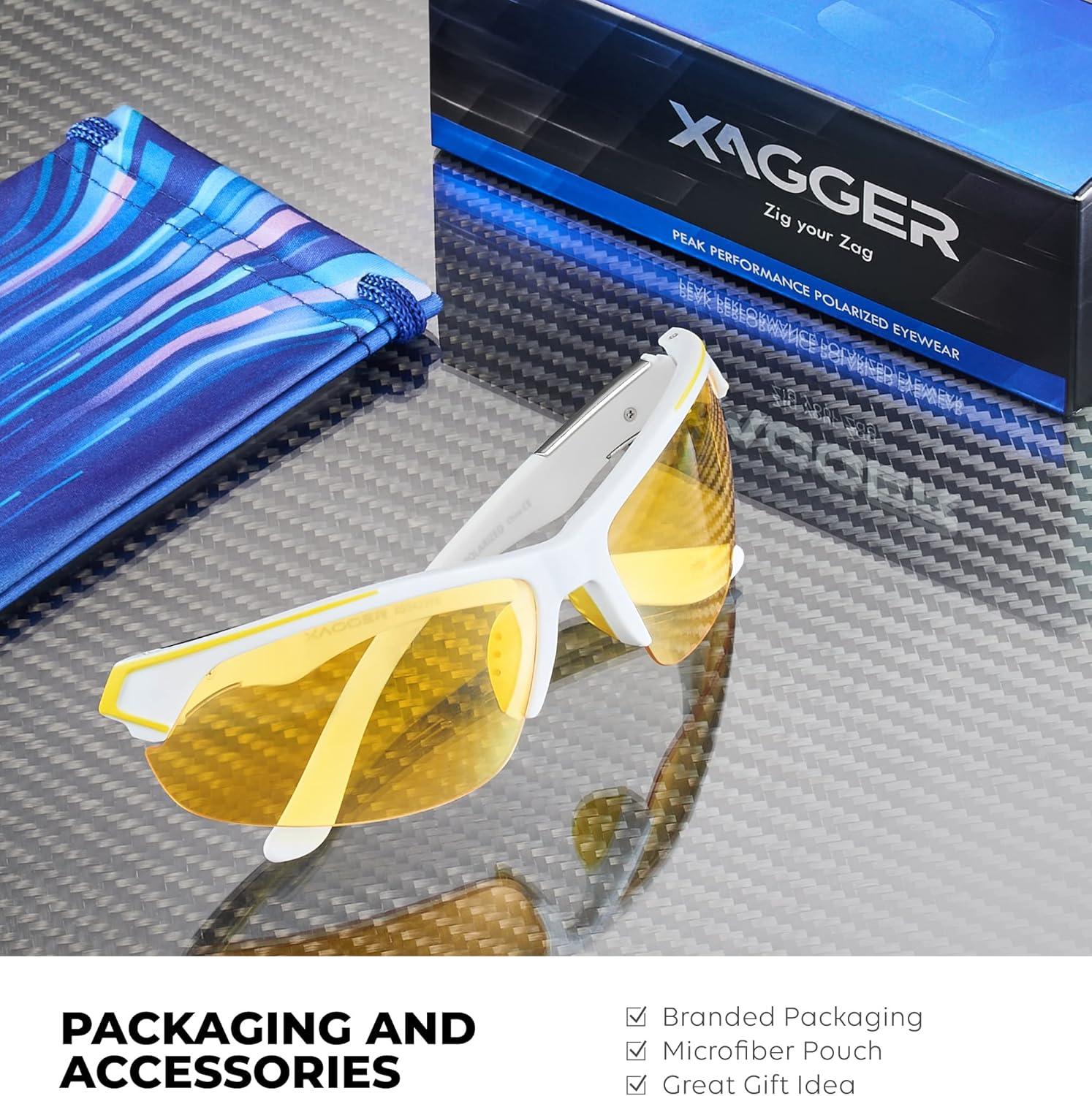 imageXagger Polarized Sport Sunglasses for Men Women Wrap Around UV400 Running Baseball Softball Fishing Driving GlassesMatte White  Yellow Night Driving