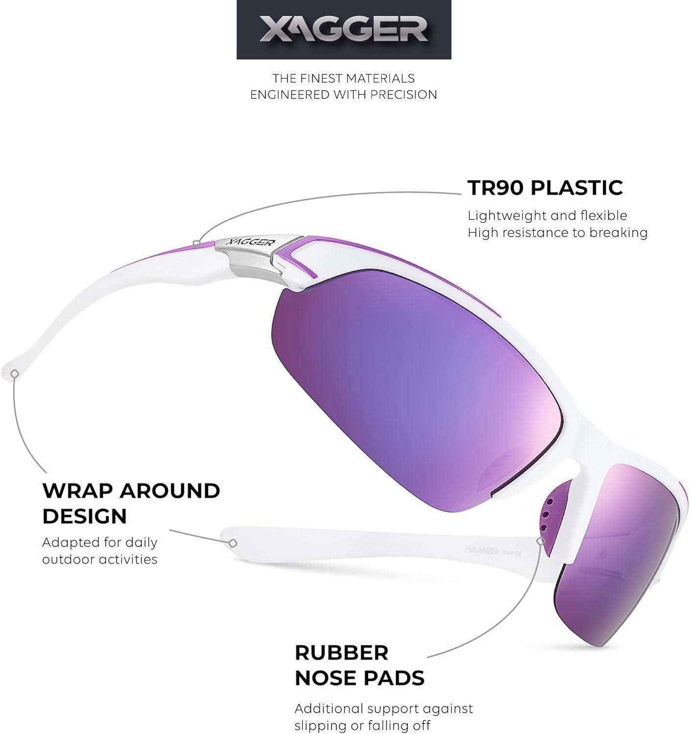 imageXagger Polarized Sport Sunglasses for Men Women Wrap Around UV400 Running Baseball Softball Fishing Driving GlassesWhite  Purple Mirror