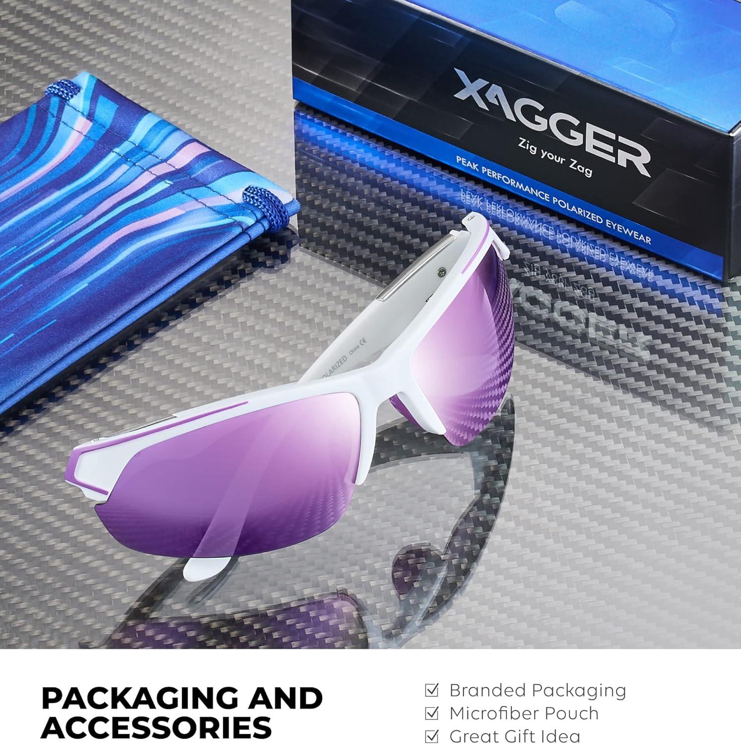 imageXagger Polarized Sport Sunglasses for Men Women Wrap Around UV400 Running Baseball Softball Fishing Driving GlassesWhite  Purple Mirror