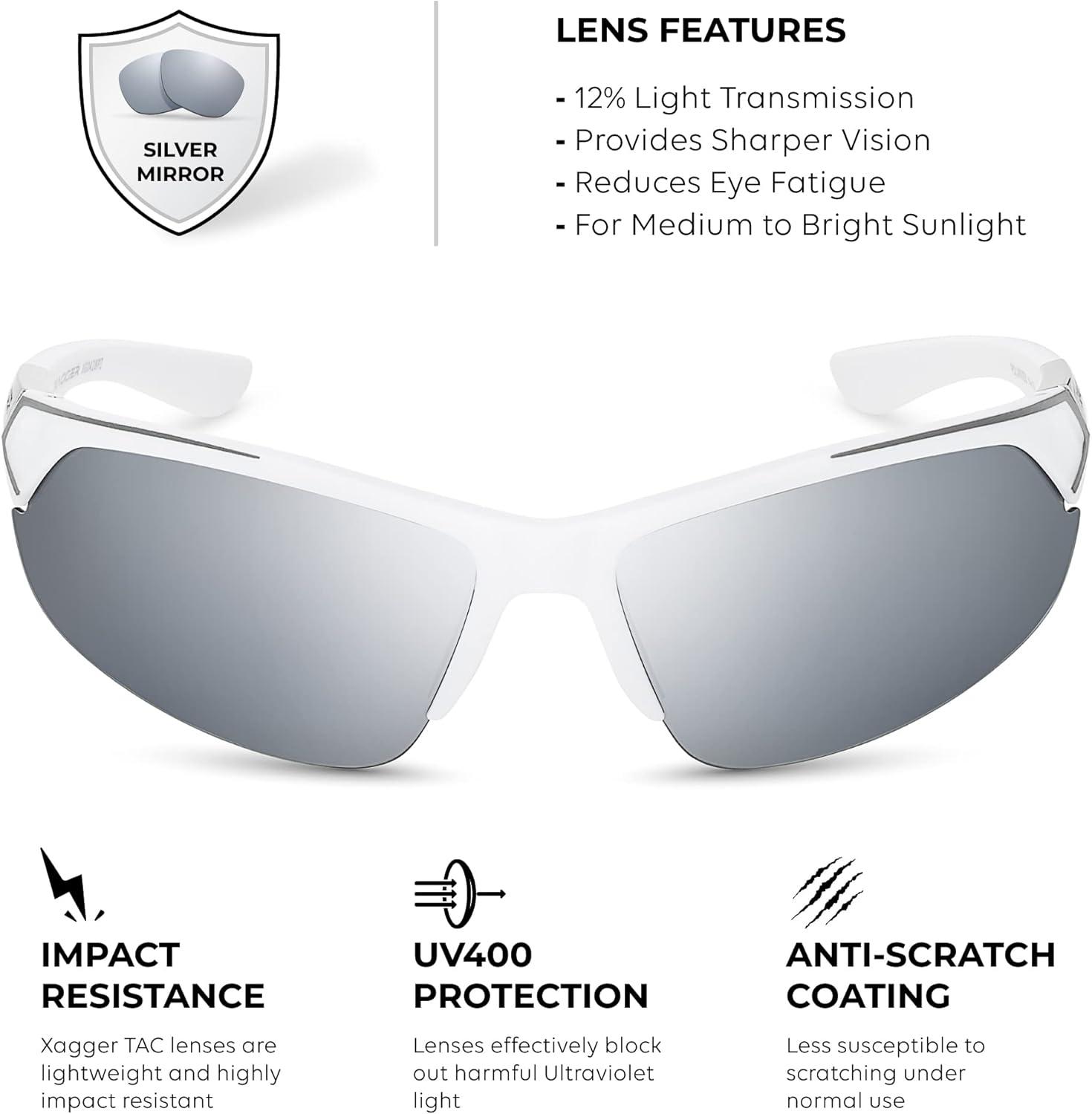 imageXagger Polarized Sport Sunglasses for Men Women Wrap Around UV400 Running Baseball Softball Fishing Driving GlassesWhite  Silver Mirror