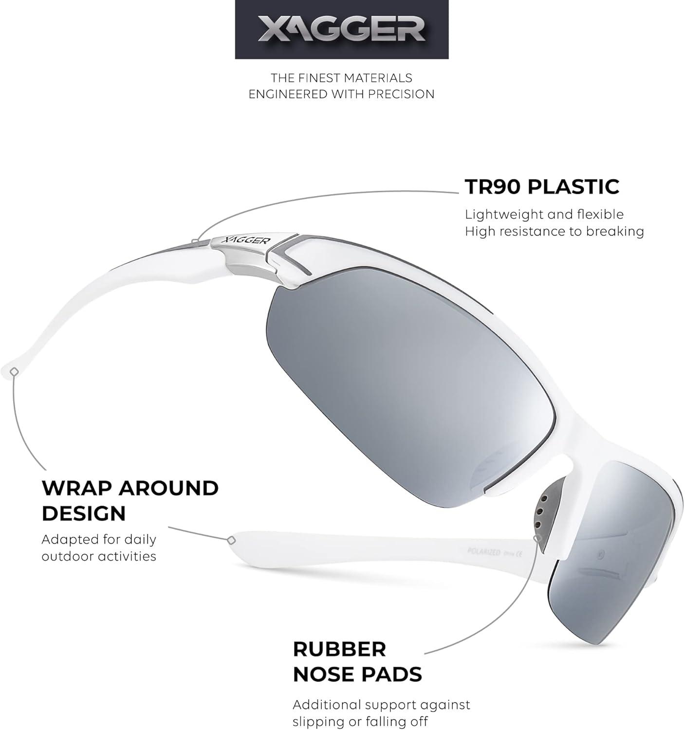 imageXagger Polarized Sport Sunglasses for Men Women Wrap Around UV400 Running Baseball Softball Fishing Driving GlassesWhite  Silver Mirror