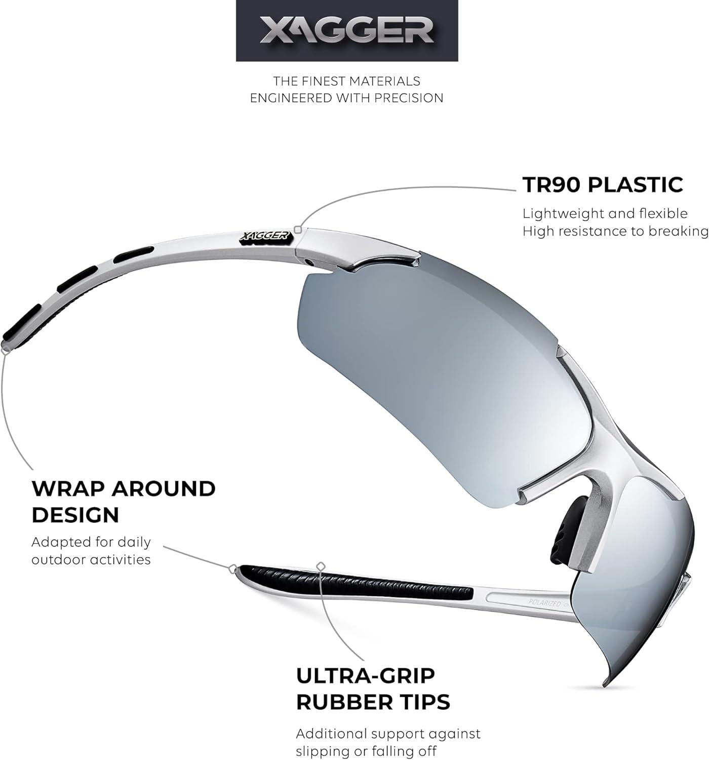 imageXagger Polarized Sports Sunglasses for Men Women Wrap Around UV400 Running Baseball Softball Cycling Driving GlassesMatte Silver  Silver Mirror