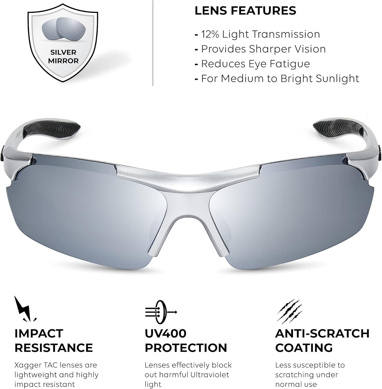 imageXagger Polarized Sports Sunglasses for Men Women Wrap Around UV400 Running Baseball Softball Cycling Driving GlassesMatte Silver  Silver Mirror