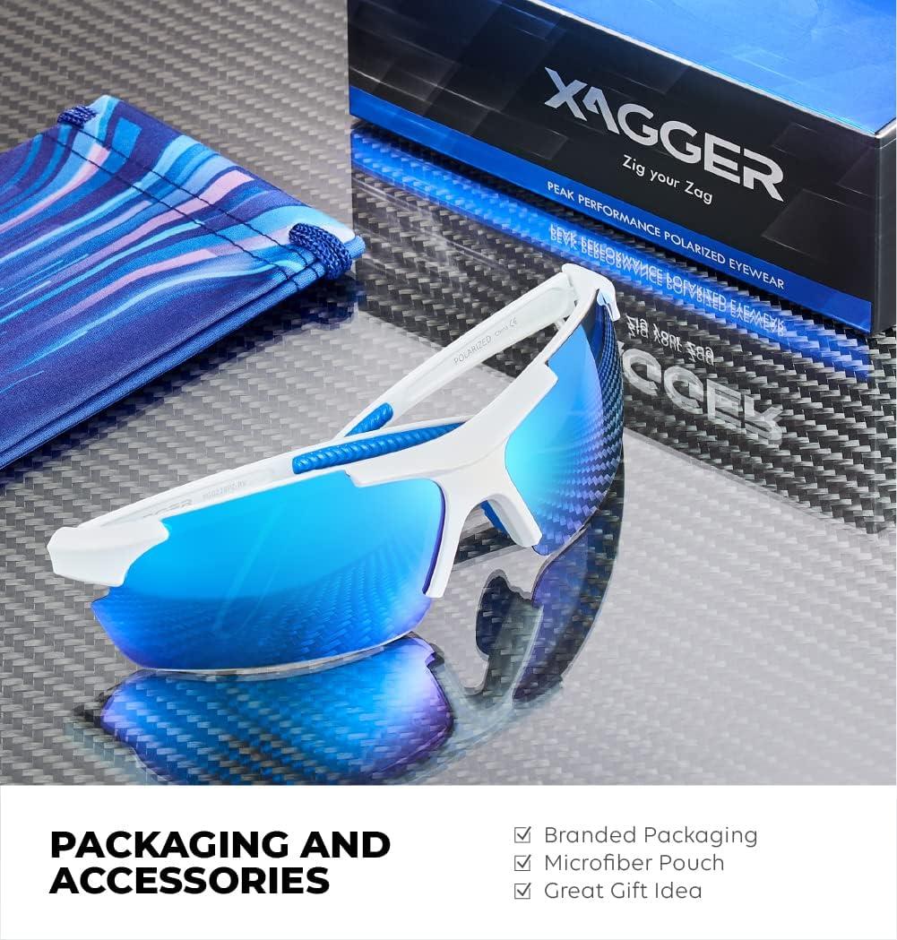 imageXagger Polarized Sports Sunglasses for Men Women Wrap Around UV400 Running Baseball Softball Cycling Driving GlassesMatte White  Ice Blue Mirror