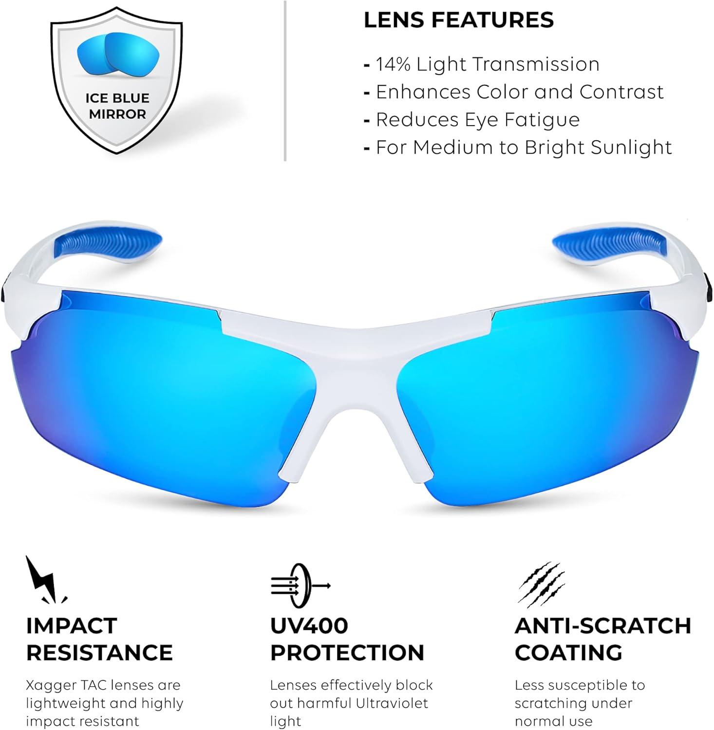 imageXagger Polarized Sports Sunglasses for Men Women Wrap Around UV400 Running Baseball Softball Cycling Driving GlassesMatte White  Ice Blue Mirror