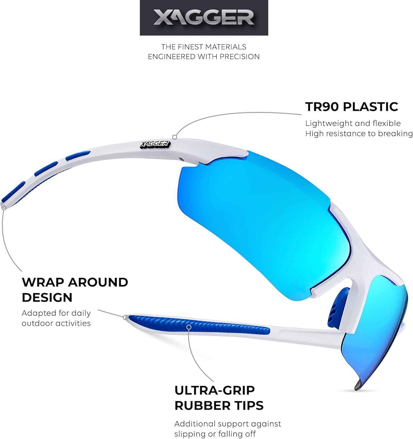 imageXagger Polarized Sports Sunglasses for Men Women Wrap Around UV400 Running Baseball Softball Cycling Driving GlassesMatte White  Ice Blue Mirror