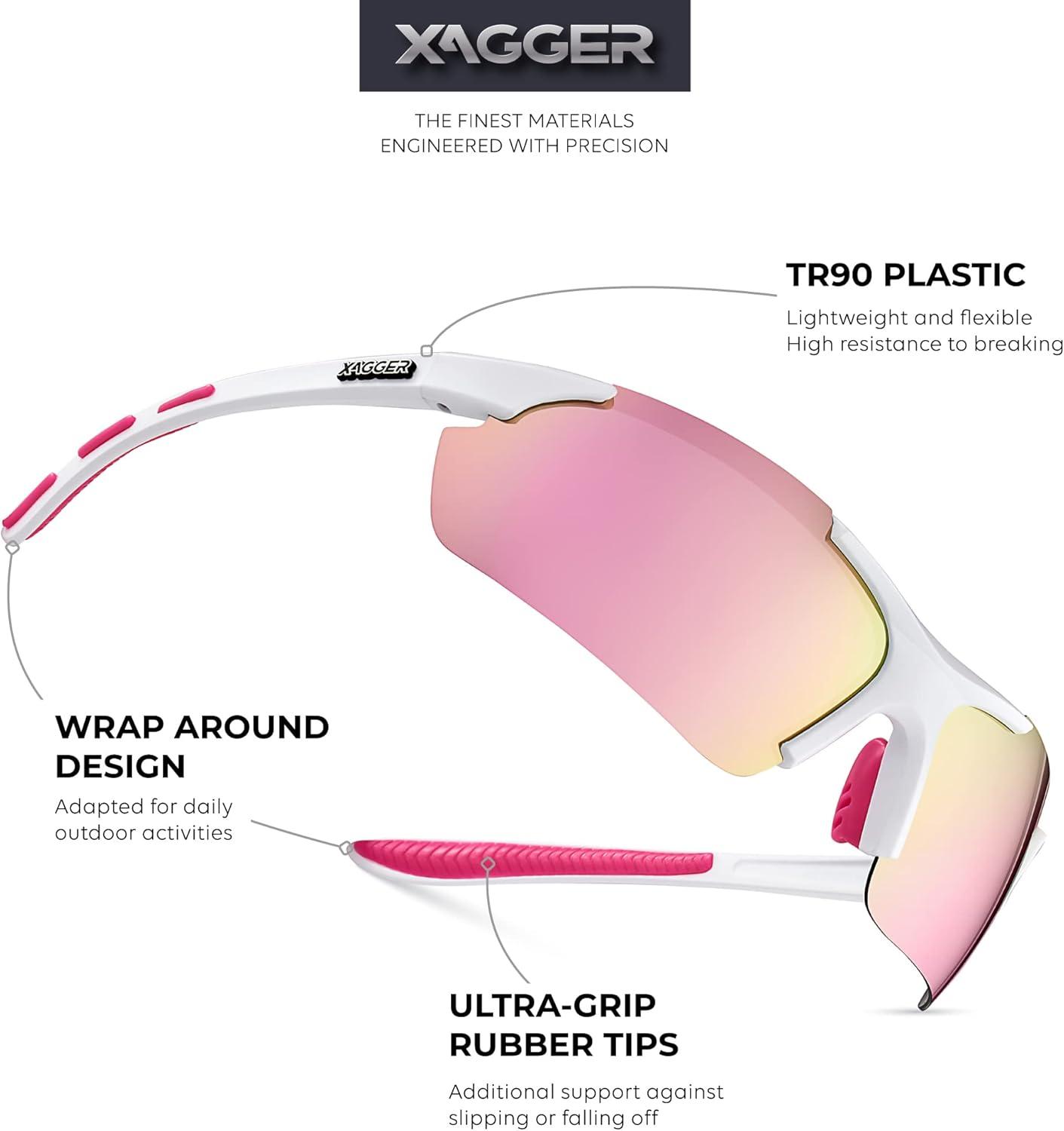 imageXagger Polarized Sports Sunglasses for Men Women Wrap Around UV400 Running Baseball Softball Cycling Driving GlassesMatte White  Pink Mirror