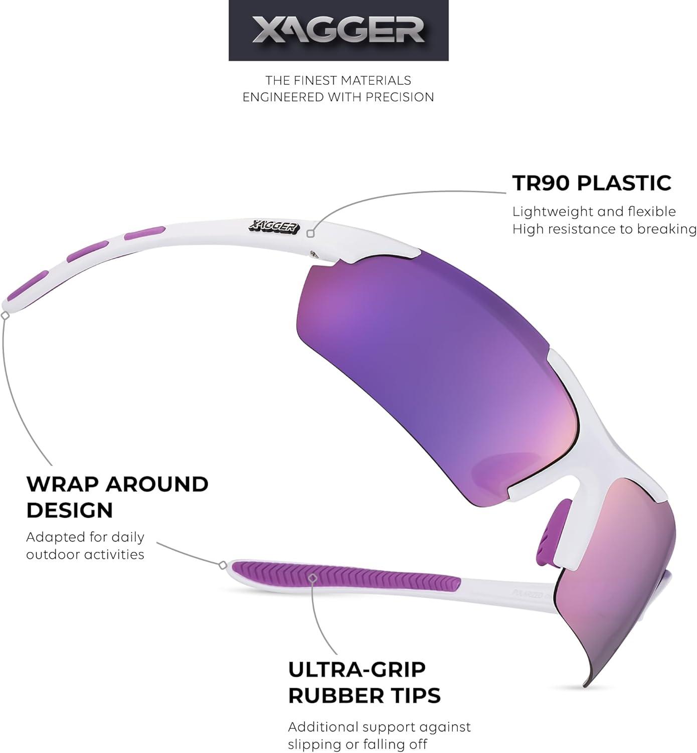 imageXagger Polarized Sports Sunglasses for Men Women Wrap Around UV400 Running Baseball Softball Cycling Driving GlassesMatte White  Purple Mirror