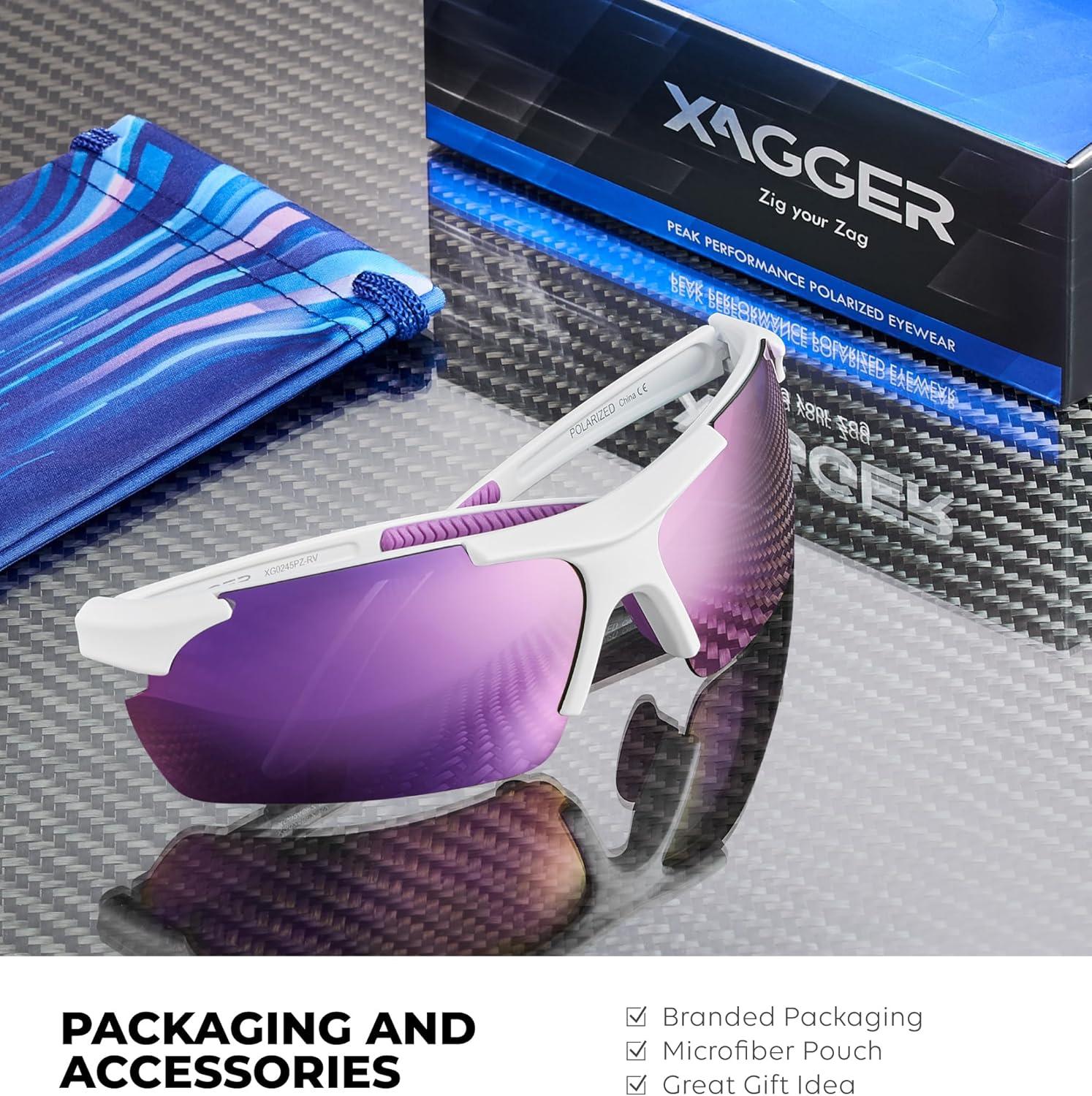 imageXagger Polarized Sports Sunglasses for Men Women Wrap Around UV400 Running Baseball Softball Cycling Driving GlassesMatte White  Purple Mirror