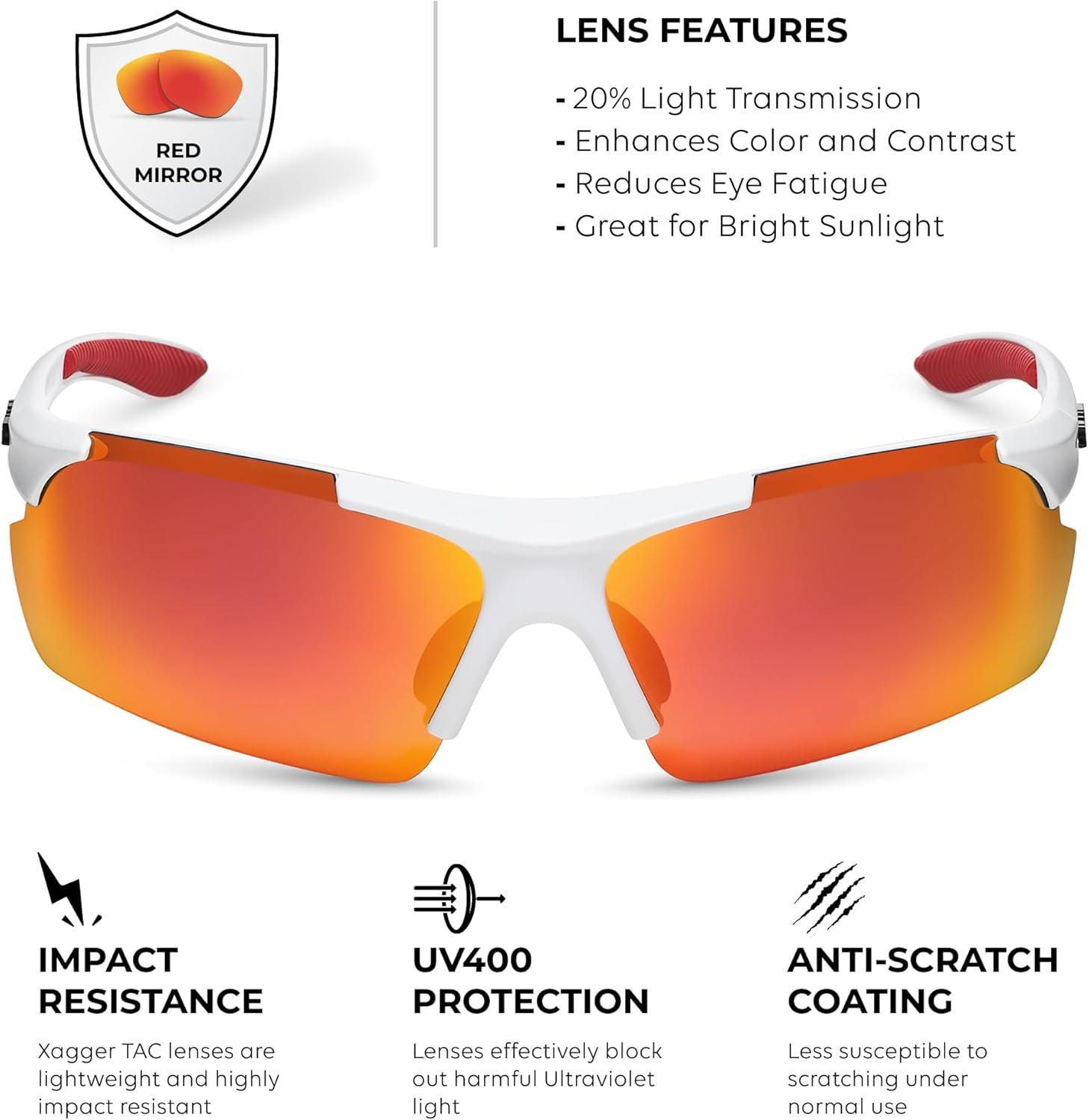 imageXagger Polarized Sports Sunglasses for Men Women Wrap Around UV400 Running Baseball Softball Cycling Driving GlassesMatte White  Red Mirror