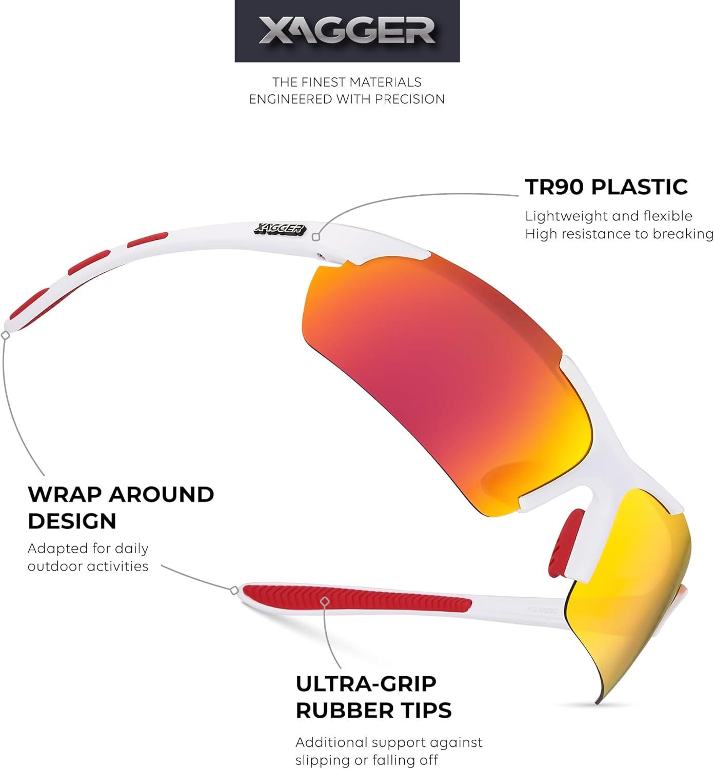 imageXagger Polarized Sports Sunglasses for Men Women Wrap Around UV400 Running Baseball Softball Cycling Driving GlassesMatte White  Red Mirror