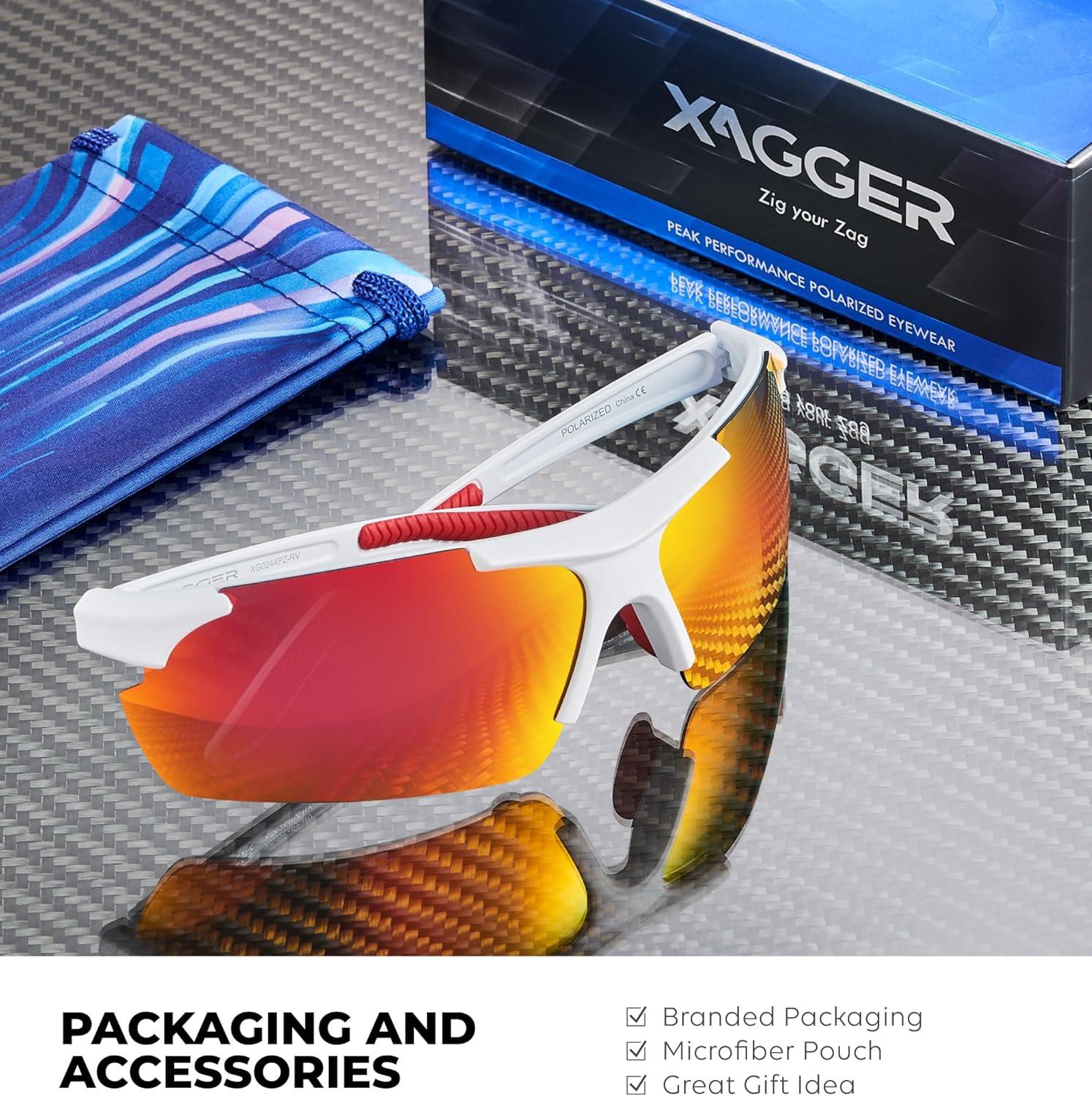 imageXagger Polarized Sports Sunglasses for Men Women Wrap Around UV400 Running Baseball Softball Cycling Driving GlassesMatte White  Red Mirror