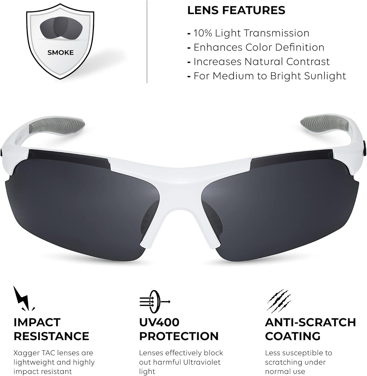 imageXagger Polarized Sports Sunglasses for Men Women Wrap Around UV400 Running Baseball Softball Cycling Driving GlassesMatte White  Smoke