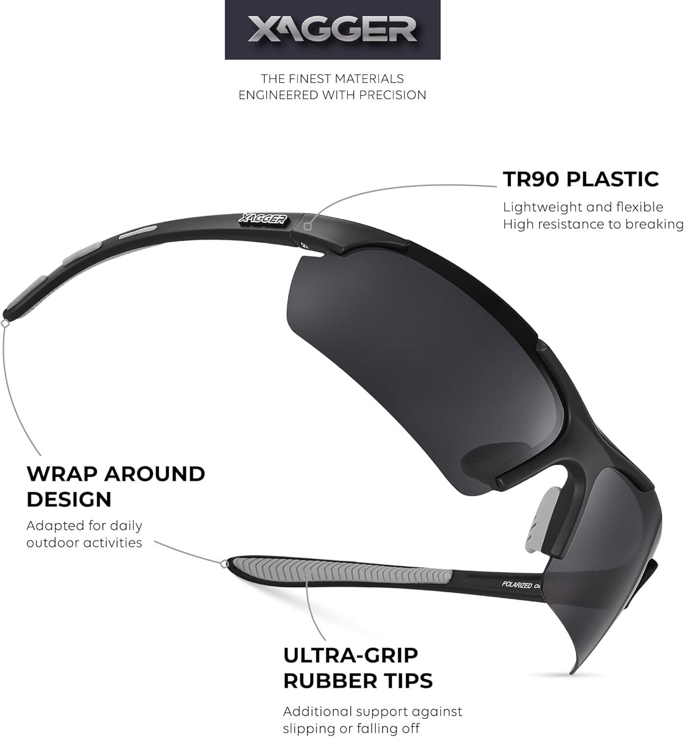 imageXagger Polarized Sports Sunglasses for Men Women Wrap Around UV400 Running Baseball Softball Cycling Driving GlassesRubberized Black  Smoke