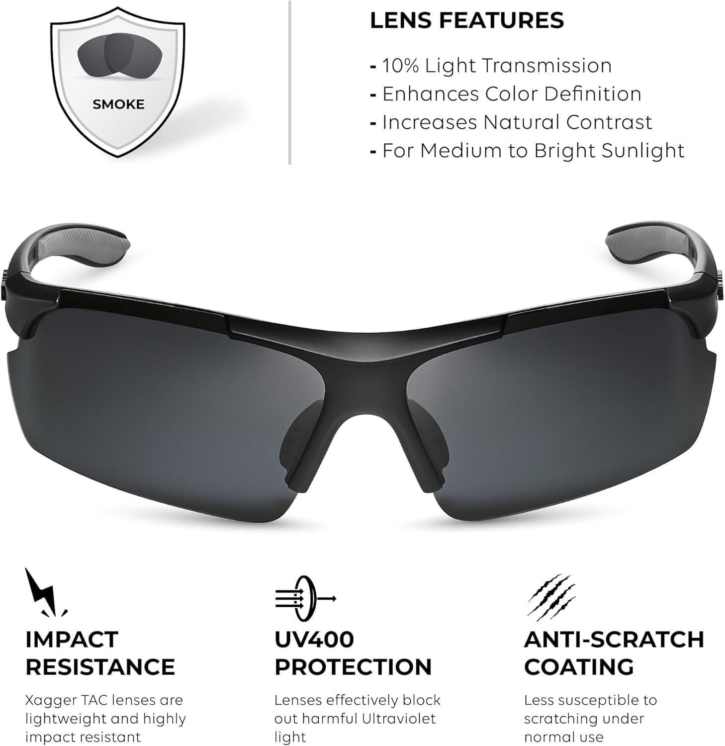 imageXagger Polarized Sports Sunglasses for Men Women Wrap Around UV400 Running Baseball Softball Cycling Driving GlassesRubberized Black  Smoke