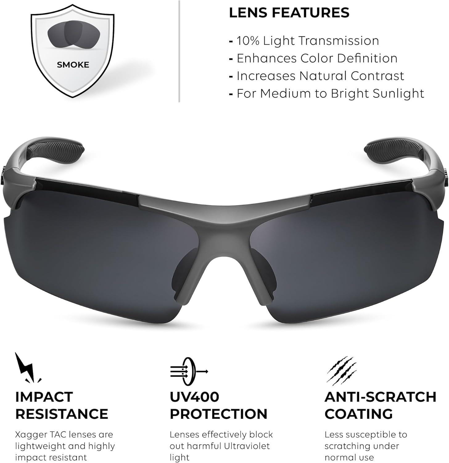 imageXagger Polarized Sports Sunglasses for Men Women Wrap Around UV400 Running Baseball Softball Cycling Driving GlassesRubberized Gray  Smoke