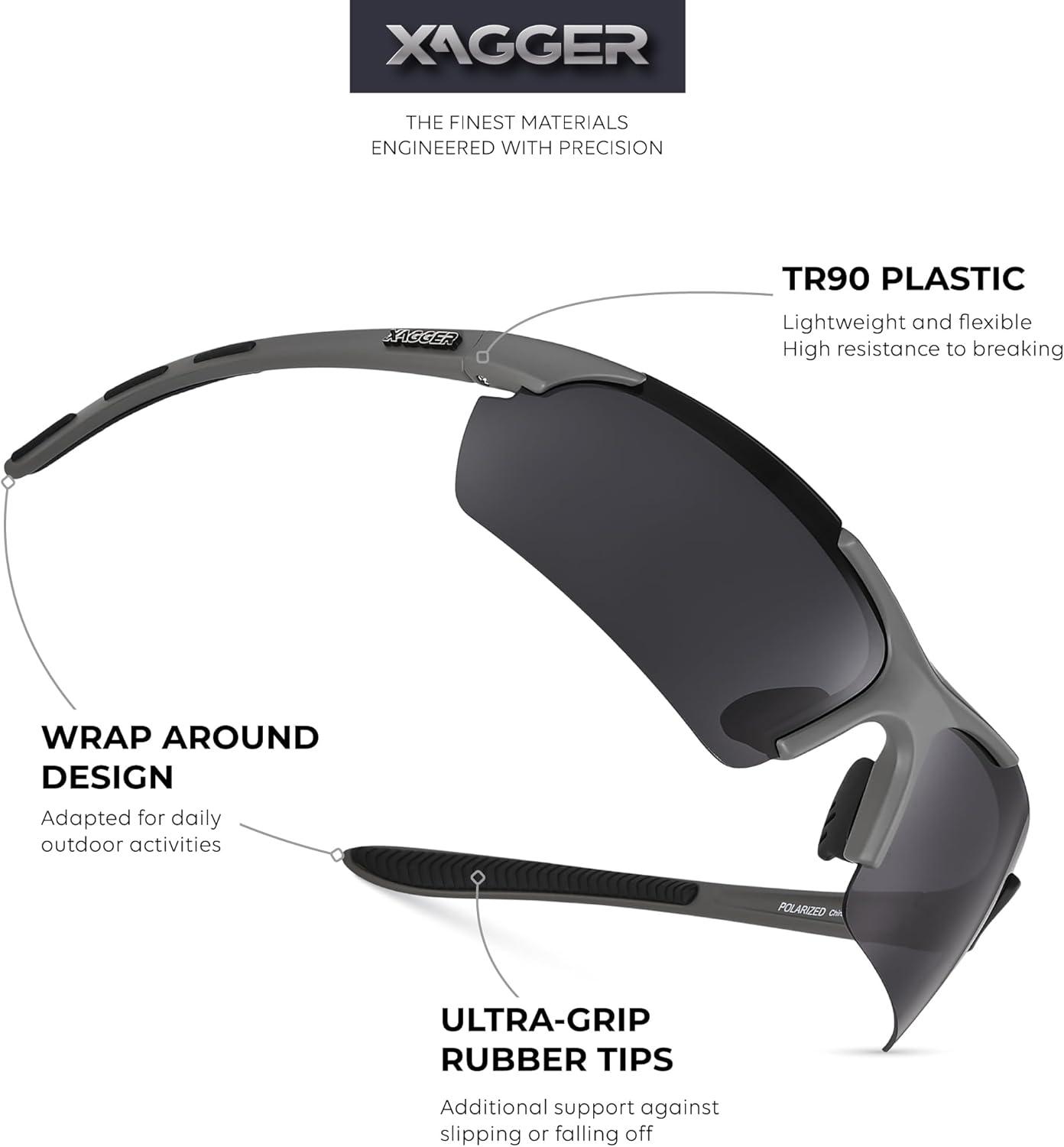 imageXagger Polarized Sports Sunglasses for Men Women Wrap Around UV400 Running Baseball Softball Cycling Driving GlassesRubberized Gray  Smoke
