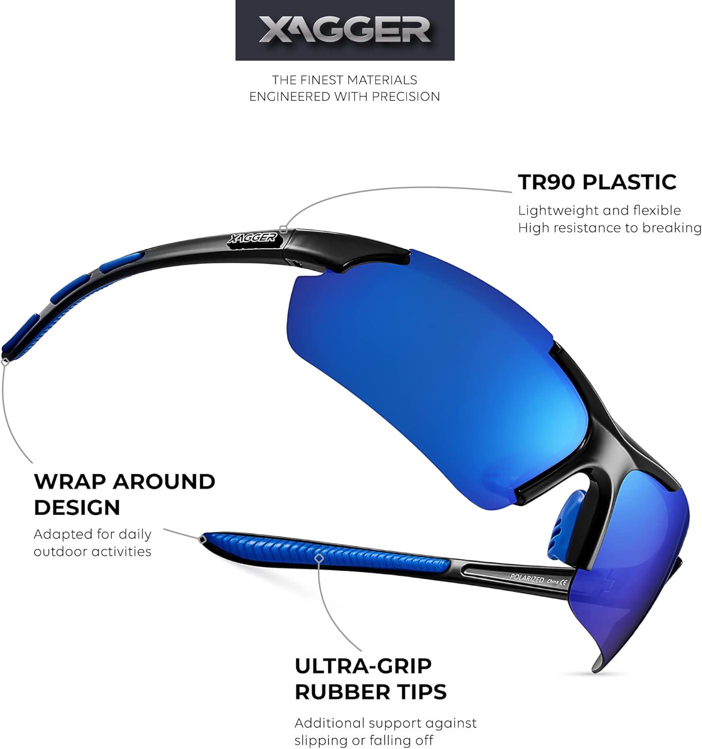 imageXagger Polarized Sports Sunglasses for Men Women Wrap Around UV400 Running Baseball Softball Cycling Driving GlassesShiny Black  Blue Mirror