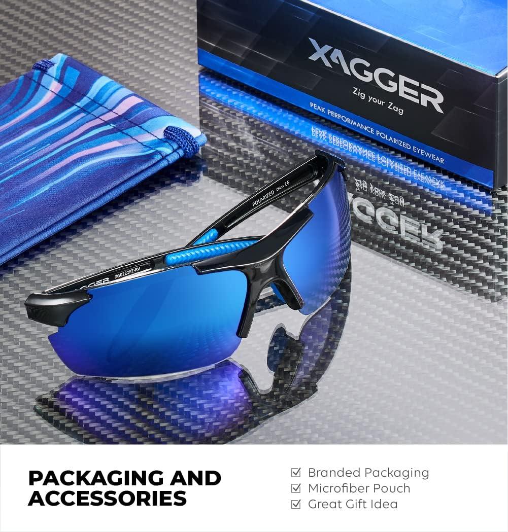 imageXagger Polarized Sports Sunglasses for Men Women Wrap Around UV400 Running Baseball Softball Cycling Driving GlassesShiny Black  Blue Mirror