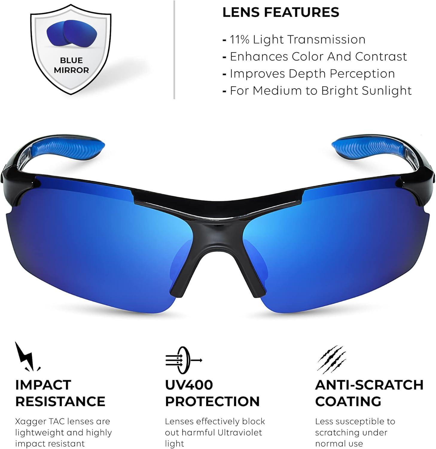 imageXagger Polarized Sports Sunglasses for Men Women Wrap Around UV400 Running Baseball Softball Cycling Driving GlassesShiny Black  Blue Mirror