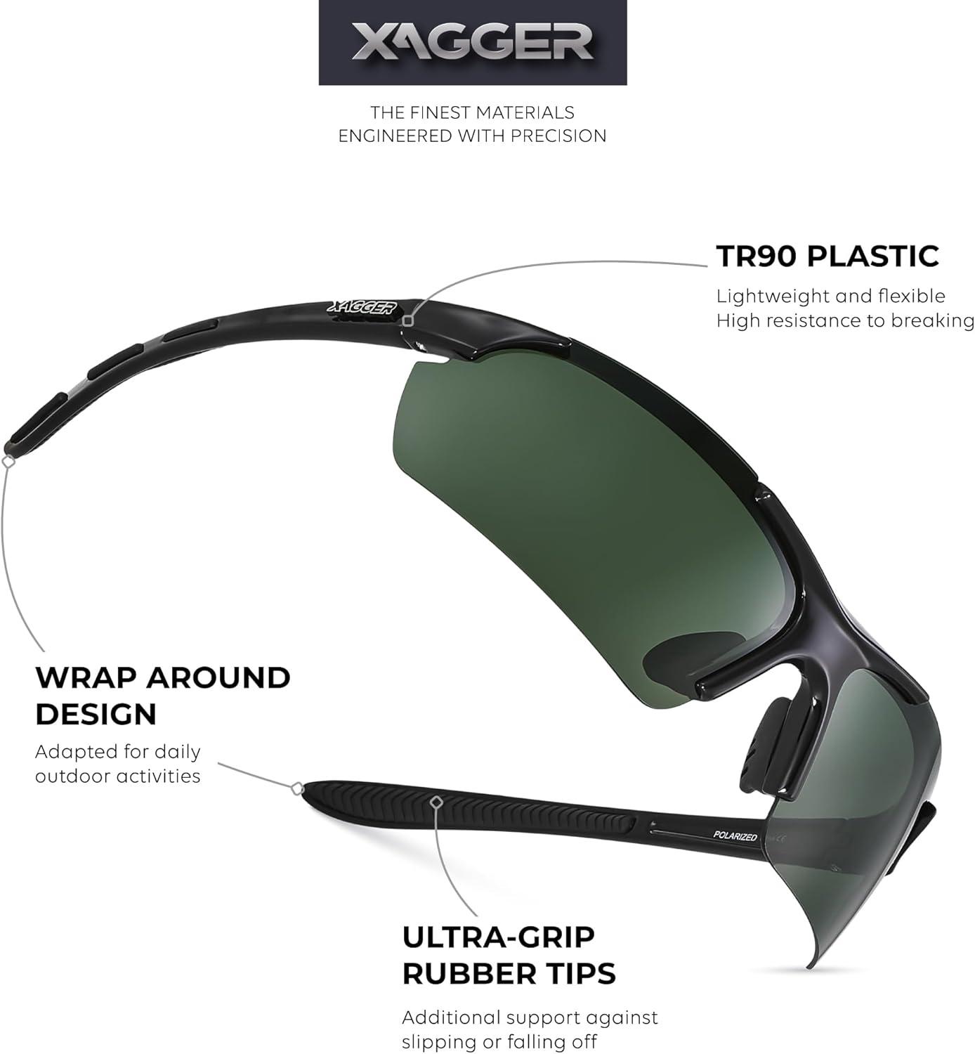 imageXagger Polarized Sports Sunglasses for Men Women Wrap Around UV400 Running Baseball Softball Cycling Driving GlassesShiny Black  Green