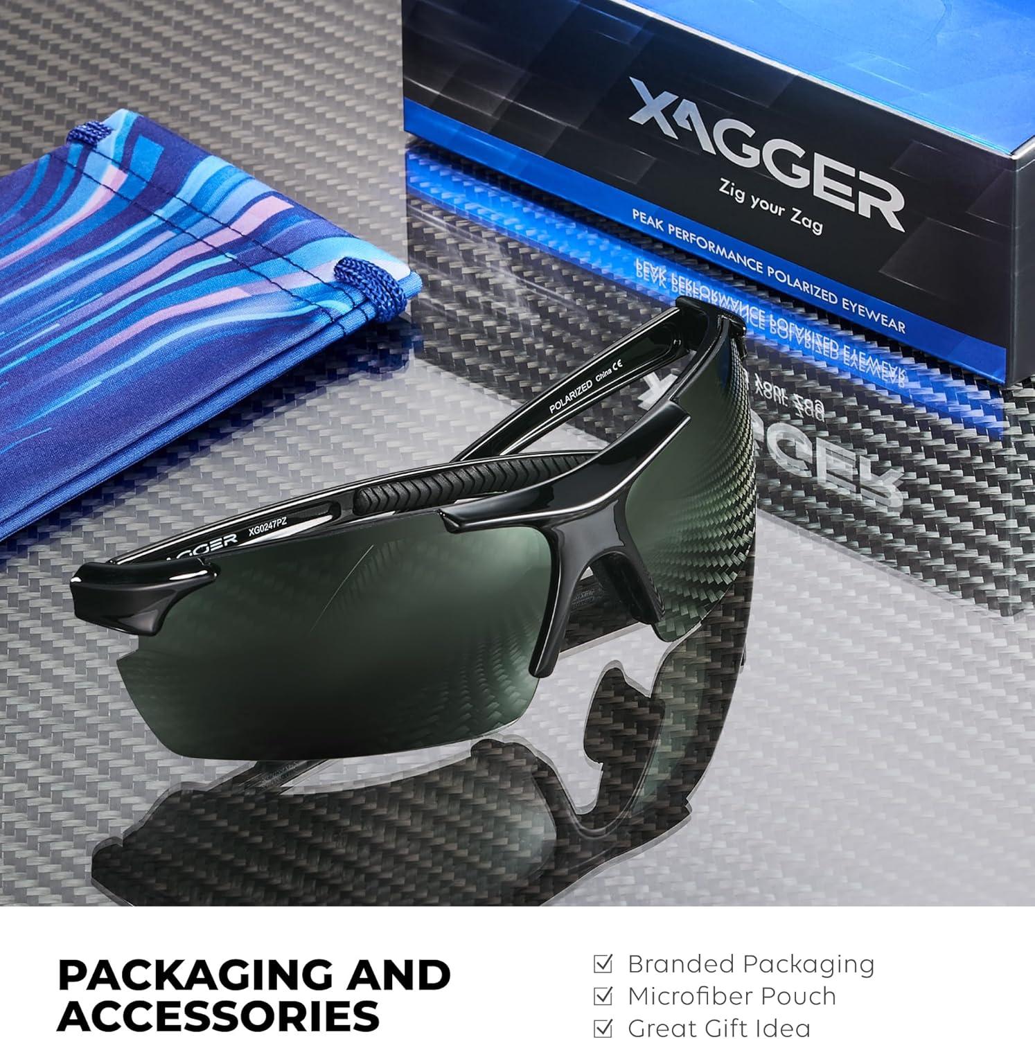 imageXagger Polarized Sports Sunglasses for Men Women Wrap Around UV400 Running Baseball Softball Cycling Driving GlassesShiny Black  Green
