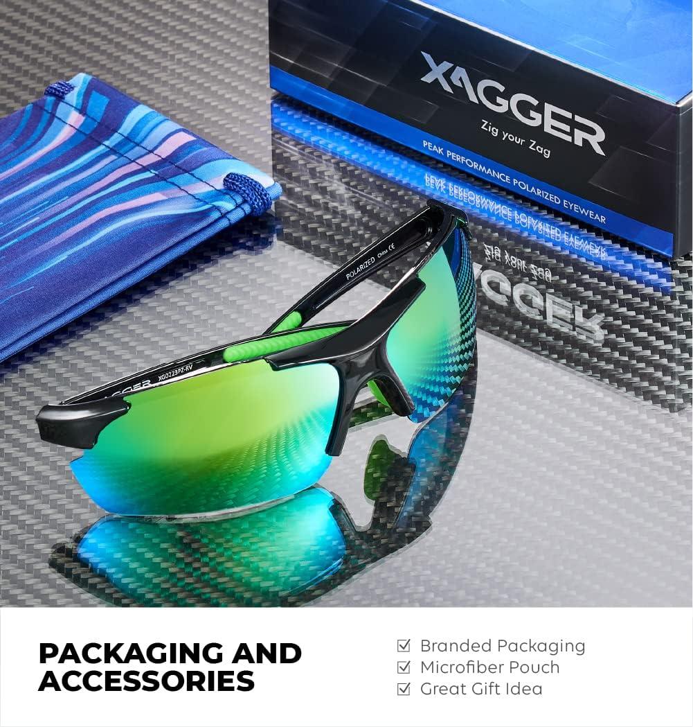imageXagger Polarized Sports Sunglasses for Men Women Wrap Around UV400 Running Baseball Softball Cycling Driving GlassesShiny Black  Green Mirror