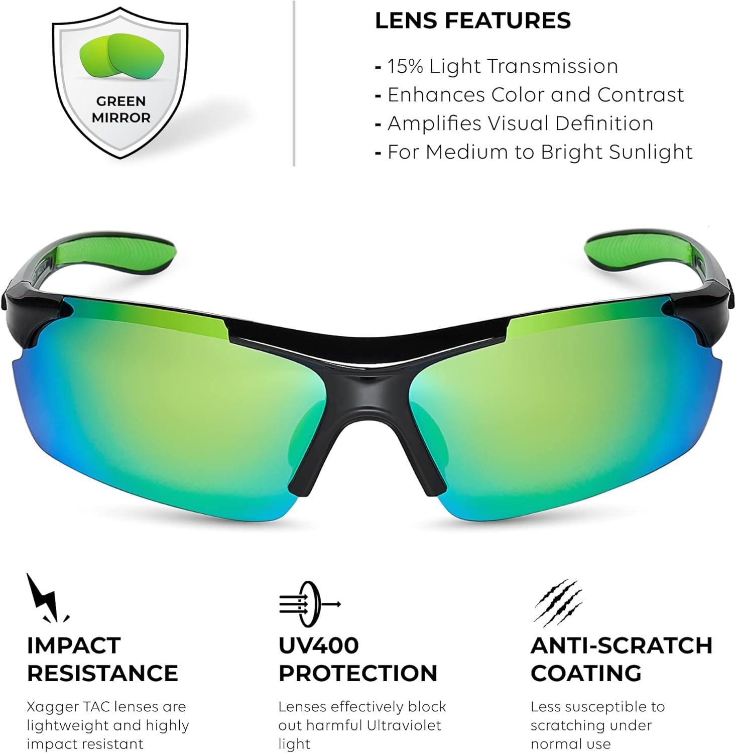 imageXagger Polarized Sports Sunglasses for Men Women Wrap Around UV400 Running Baseball Softball Cycling Driving GlassesShiny Black  Green Mirror