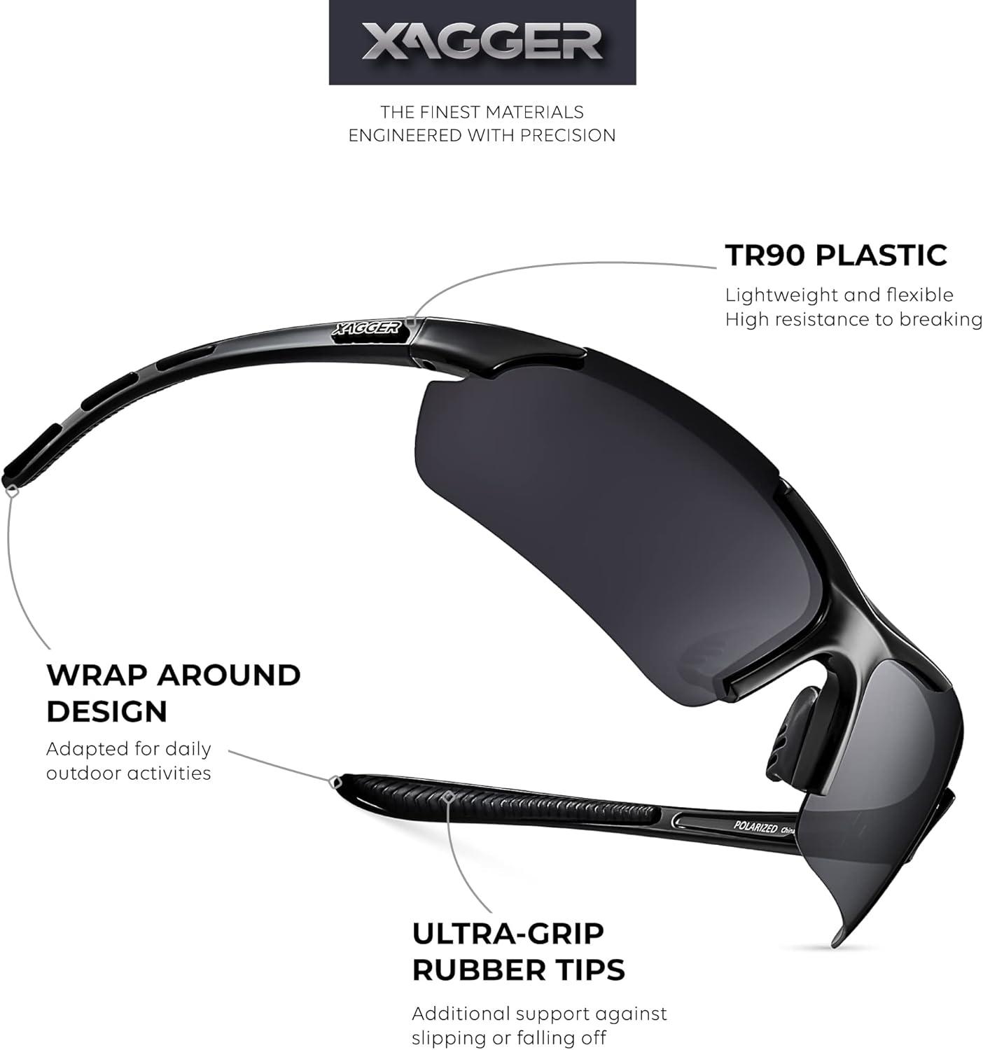 imageXagger Polarized Sports Sunglasses for Men Women Wrap Around UV400 Running Baseball Softball Cycling Driving GlassesShiny Black  Smoke