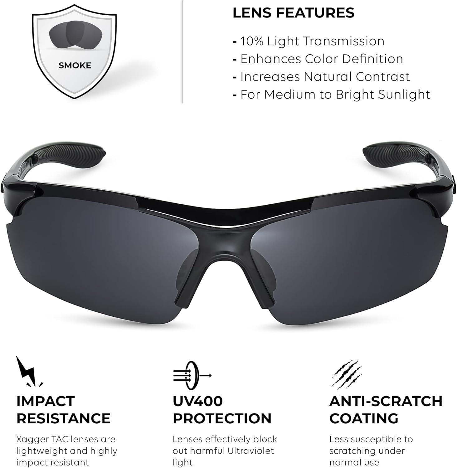 imageXagger Polarized Sports Sunglasses for Men Women Wrap Around UV400 Running Baseball Softball Cycling Driving GlassesShiny Black  Smoke