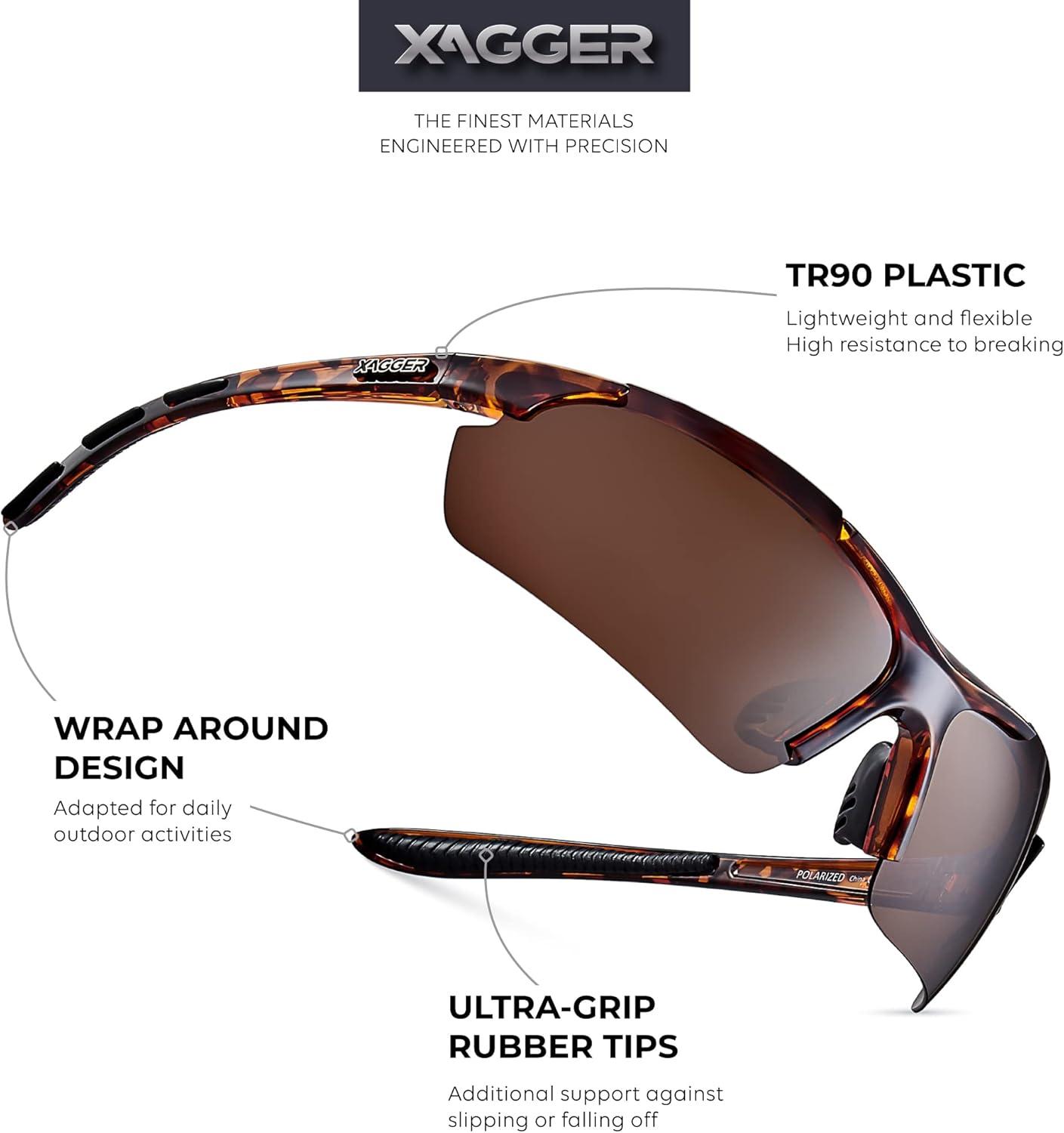 imageXagger Polarized Sports Sunglasses for Men Women Wrap Around UV400 Running Baseball Softball Cycling Driving GlassesShiny Tortoise  Brown