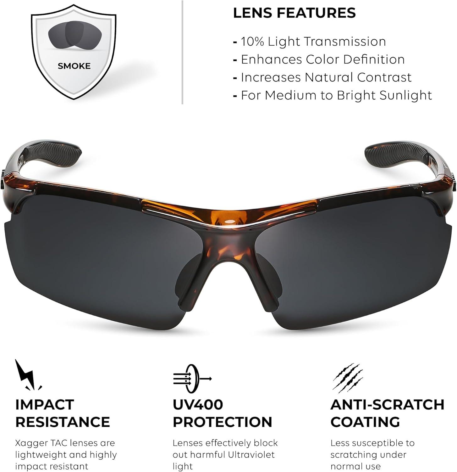imageXagger Polarized Sports Sunglasses for Men Women Wrap Around UV400 Running Baseball Softball Cycling Driving GlassesShiny Tortoise  Smoke