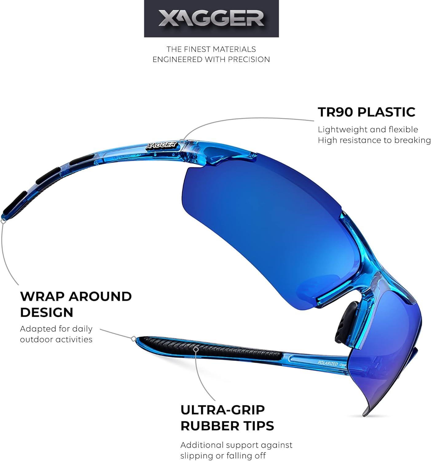 imageXagger Polarized Sports Sunglasses for Men Women Wrap Around UV400 Running Baseball Softball Cycling Driving GlassesTransparent Blue  Blue Mirror