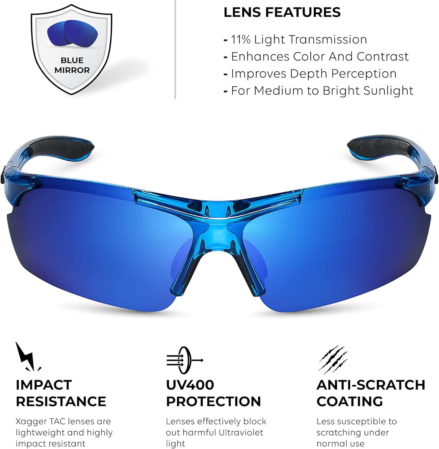 imageXagger Polarized Sports Sunglasses for Men Women Wrap Around UV400 Running Baseball Softball Cycling Driving GlassesTransparent Blue  Blue Mirror