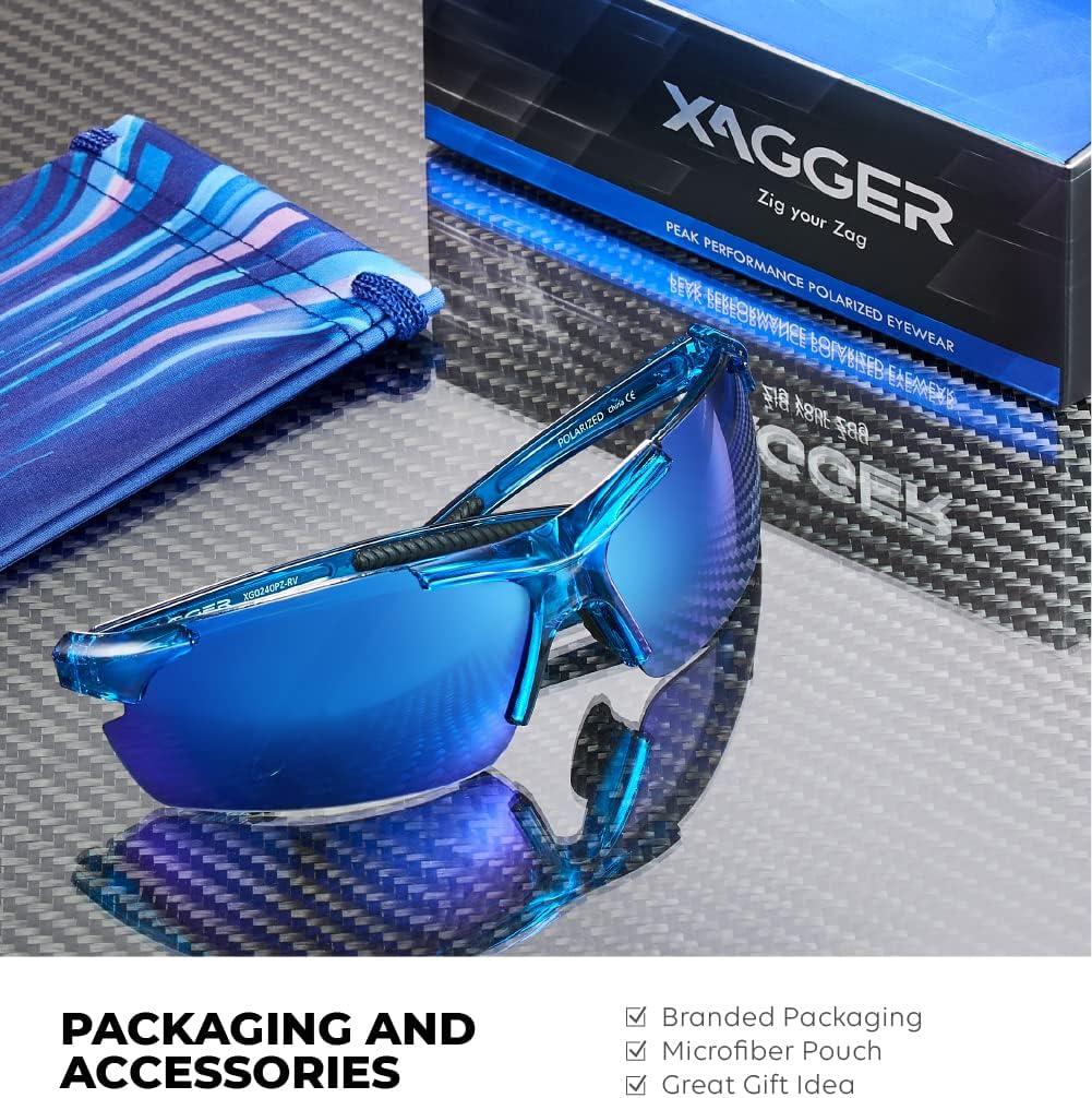 imageXagger Polarized Sports Sunglasses for Men Women Wrap Around UV400 Running Baseball Softball Cycling Driving GlassesTransparent Blue  Blue Mirror