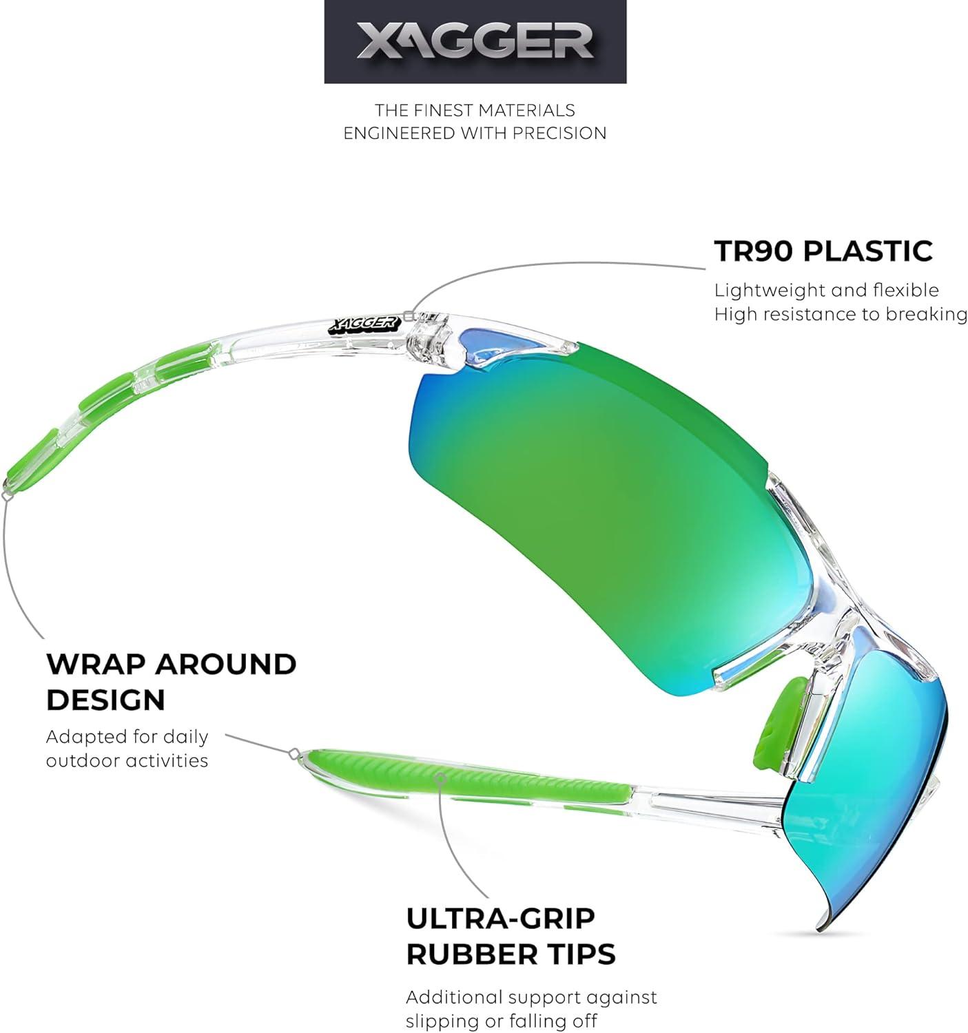 imageXagger Polarized Sports Sunglasses for Men Women Wrap Around UV400 Running Baseball Softball Cycling Driving GlassesTransparent Clear  Green Mirror