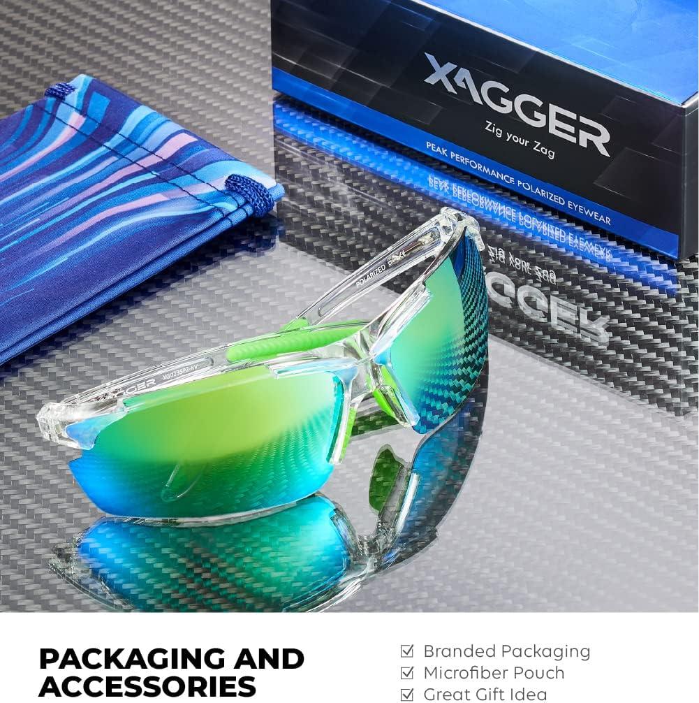 imageXagger Polarized Sports Sunglasses for Men Women Wrap Around UV400 Running Baseball Softball Cycling Driving GlassesTransparent Clear  Green Mirror