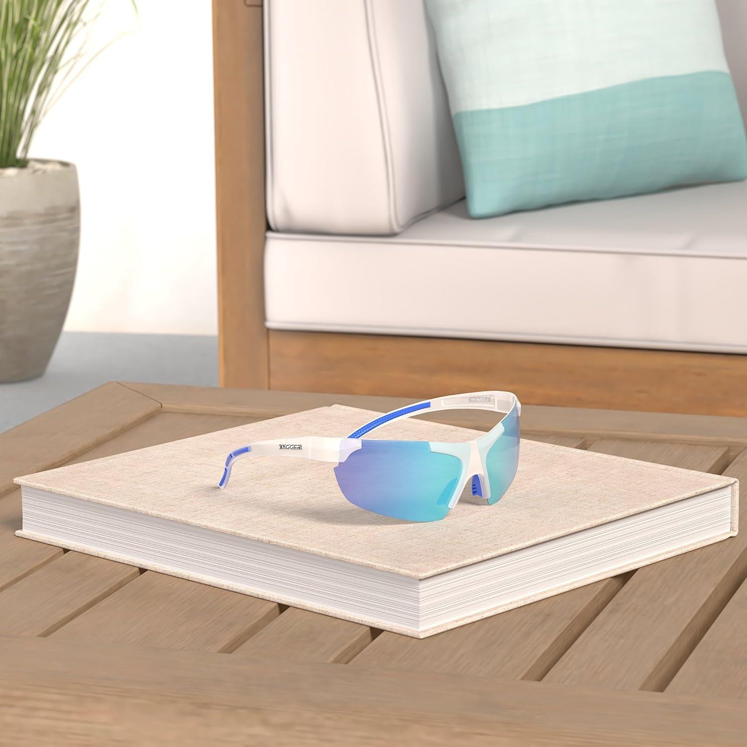 imageXagger Polarized Sports Sunglasses for Men Women Wrap Around UV400 Running Baseball Softball Cycling Driving GlassesTransparent Clear  Ice Blue Mirror