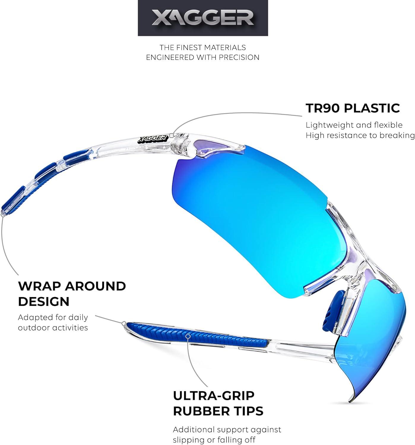imageXagger Polarized Sports Sunglasses for Men Women Wrap Around UV400 Running Baseball Softball Cycling Driving GlassesTransparent Clear  Ice Blue Mirror