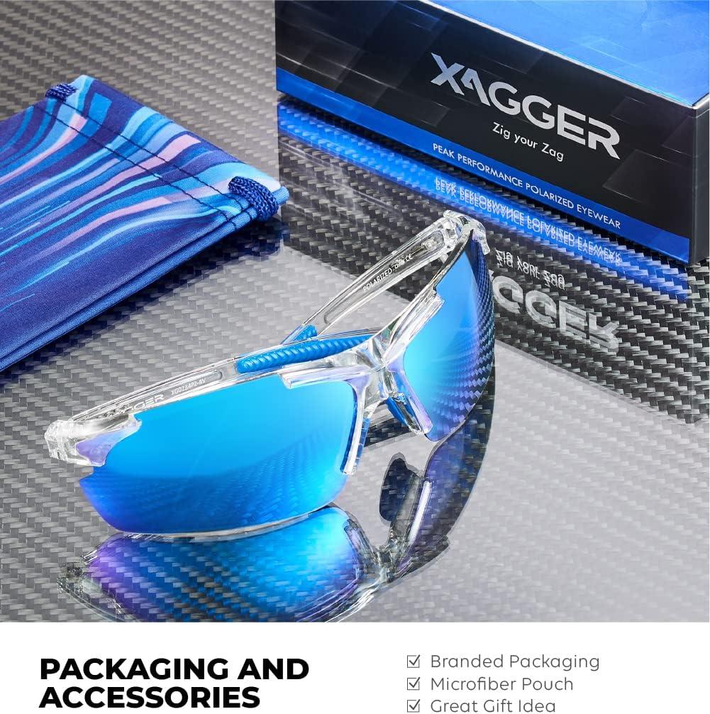 imageXagger Polarized Sports Sunglasses for Men Women Wrap Around UV400 Running Baseball Softball Cycling Driving GlassesTransparent Clear  Ice Blue Mirror