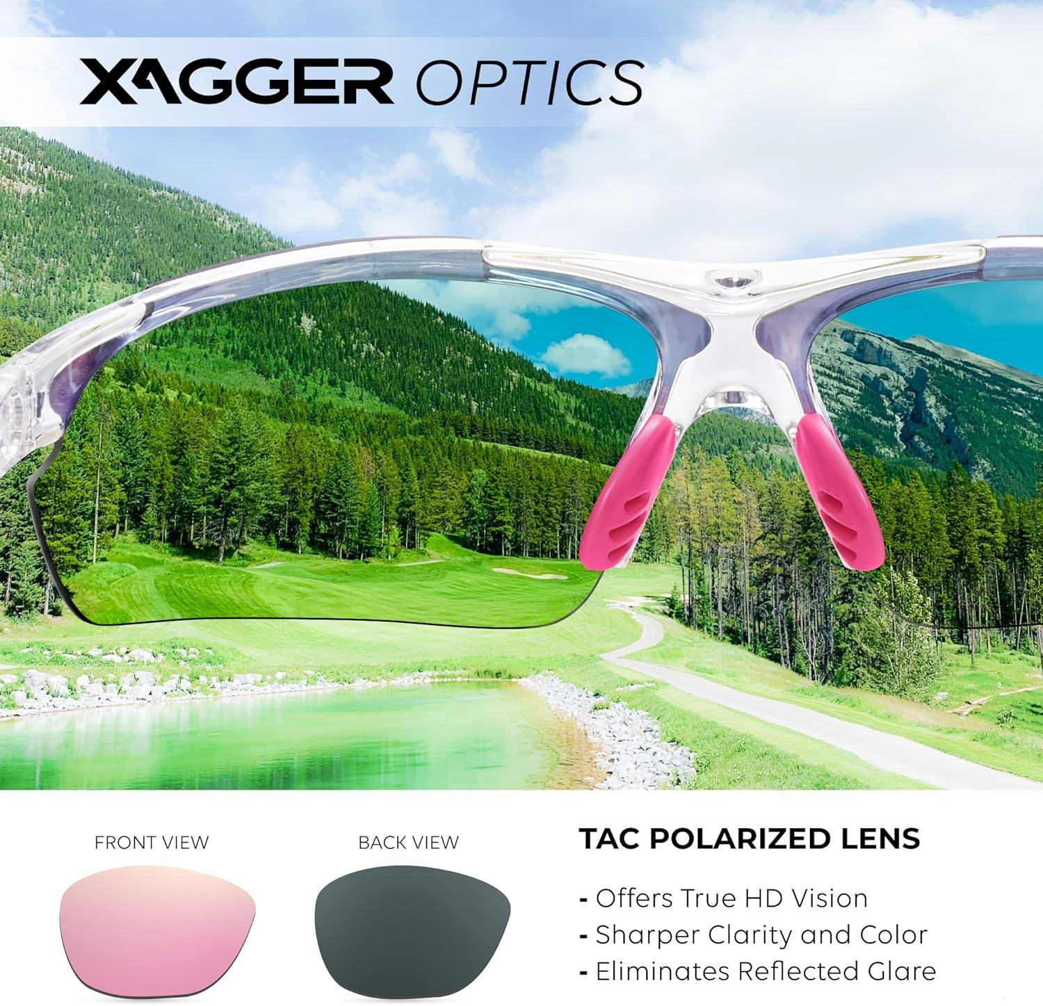imageXagger Polarized Sports Sunglasses for Men Women Wrap Around UV400 Running Baseball Softball Cycling Driving GlassesTransparent Clear  Pink Mirror