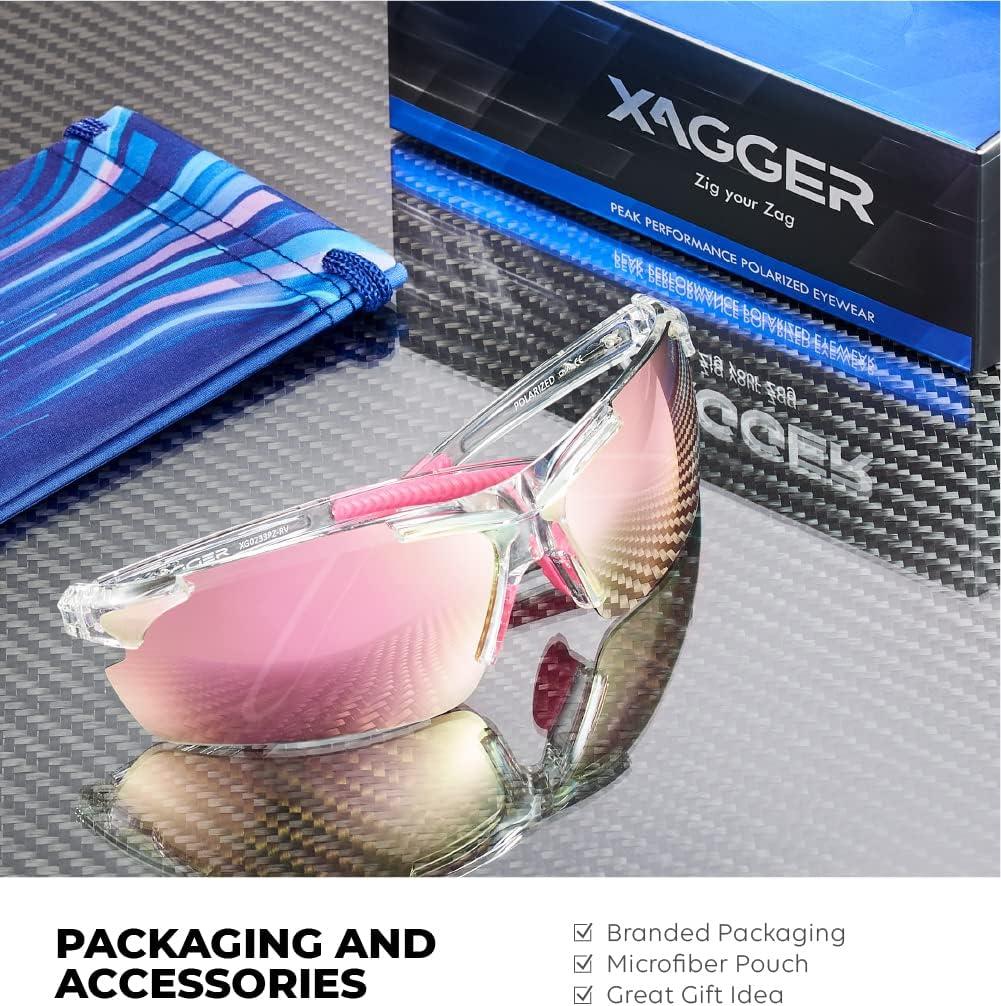 imageXagger Polarized Sports Sunglasses for Men Women Wrap Around UV400 Running Baseball Softball Cycling Driving GlassesTransparent Clear  Pink Mirror
