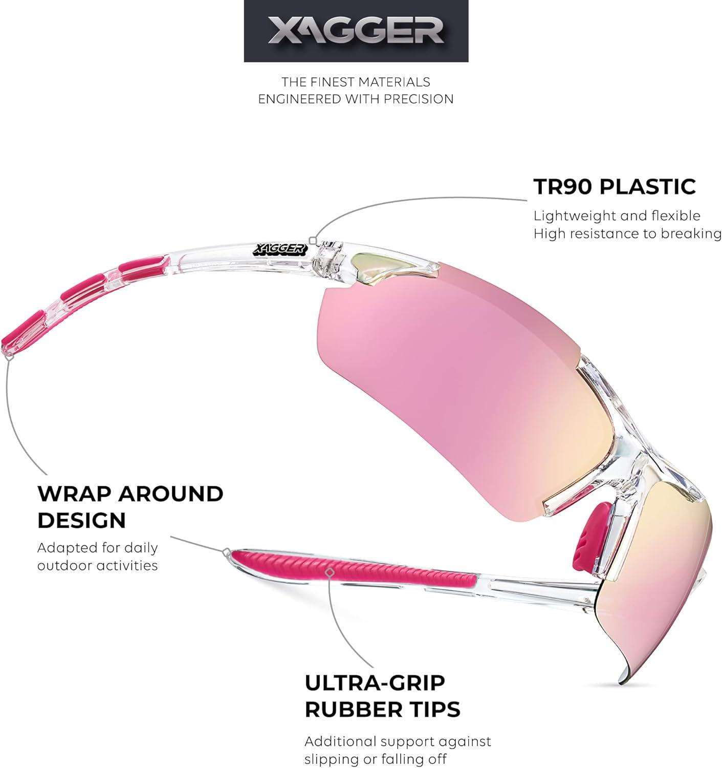imageXagger Polarized Sports Sunglasses for Men Women Wrap Around UV400 Running Baseball Softball Cycling Driving GlassesTransparent Clear  Pink Mirror