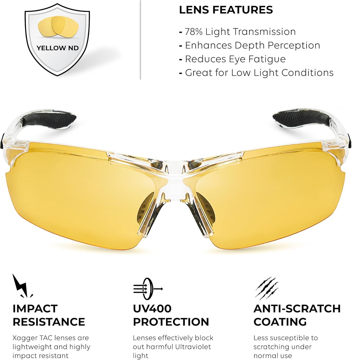 imageXagger Polarized Sports Sunglasses for Men Women Wrap Around UV400 Running Baseball Softball Cycling Driving GlassesTransparent Clear Yellow Night Driving