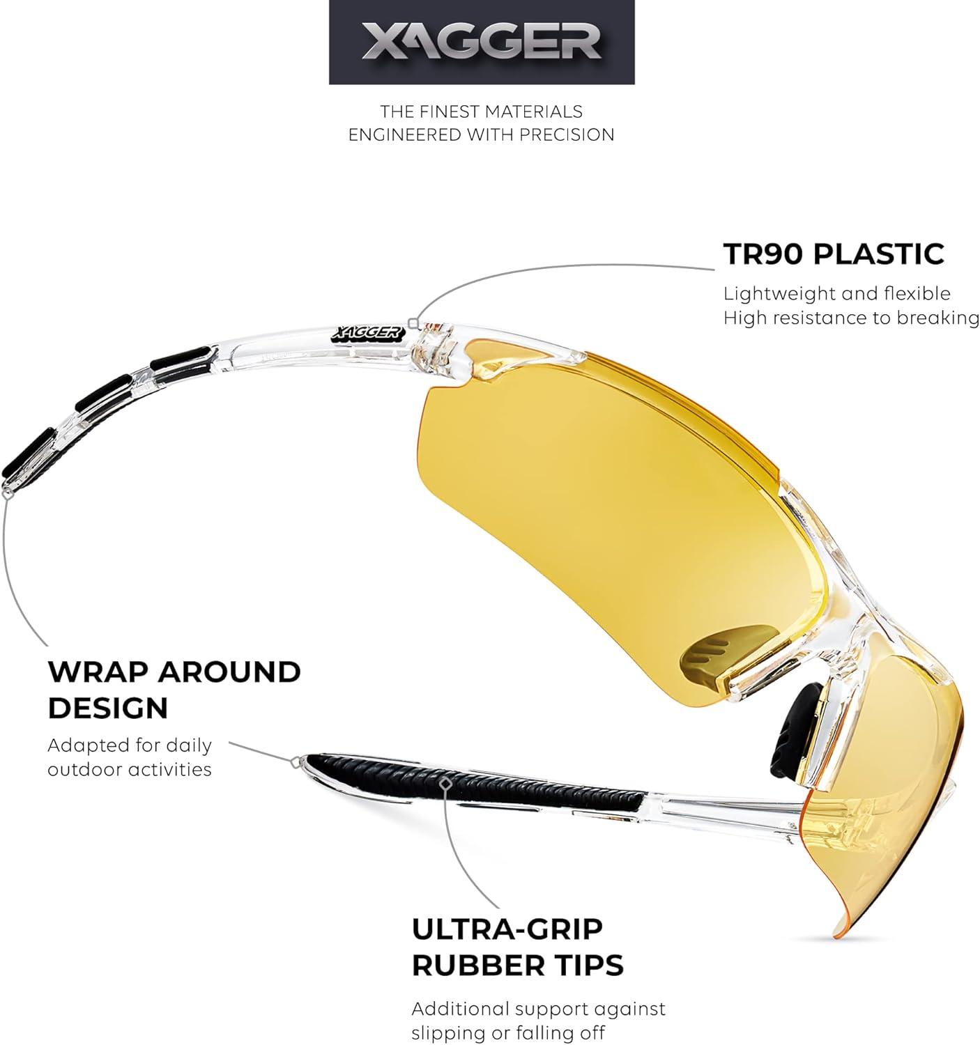 imageXagger Polarized Sports Sunglasses for Men Women Wrap Around UV400 Running Baseball Softball Cycling Driving GlassesTransparent Clear Yellow Night Driving