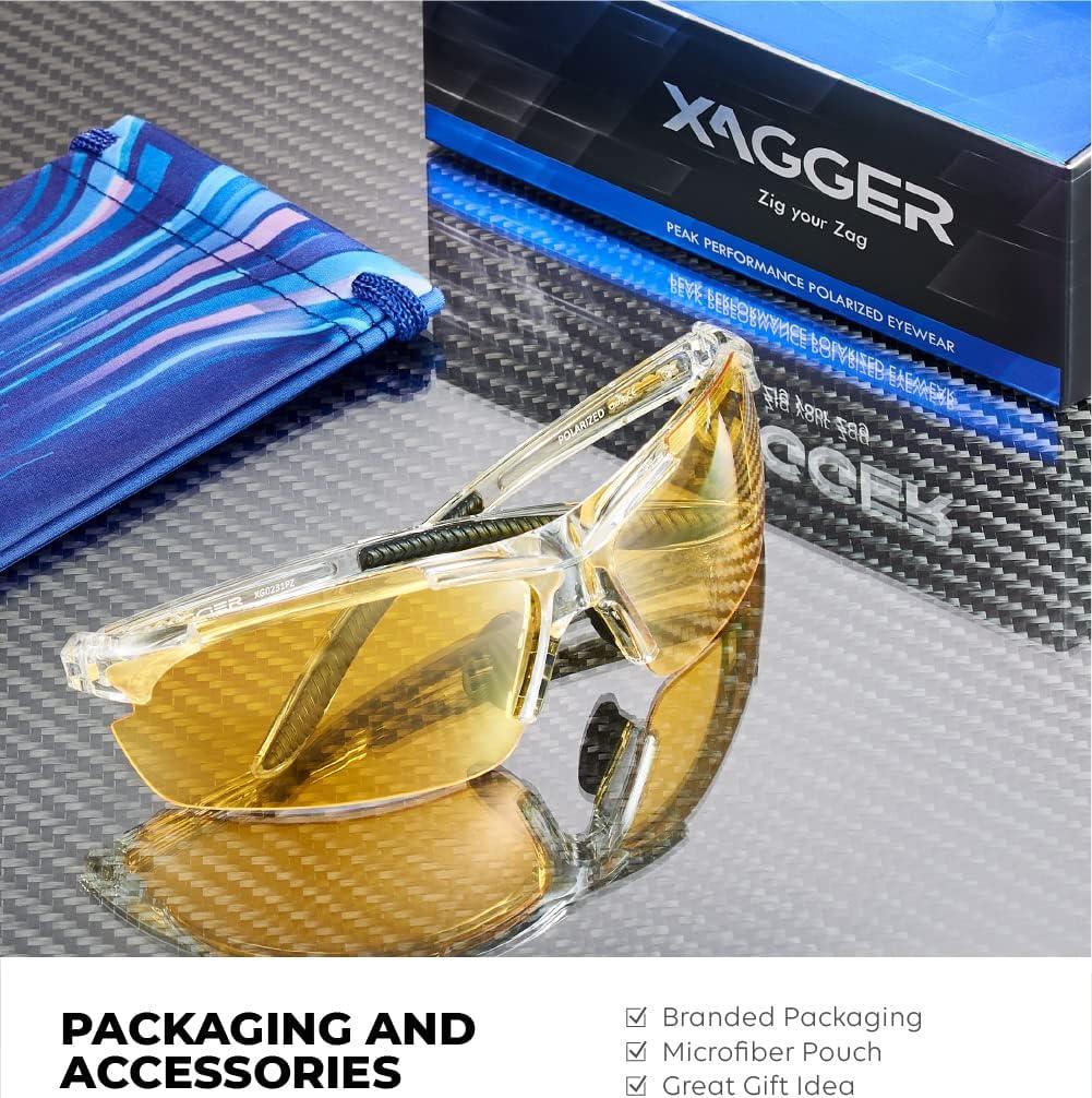 imageXagger Polarized Sports Sunglasses for Men Women Wrap Around UV400 Running Baseball Softball Cycling Driving GlassesTransparent Clear Yellow Night Driving