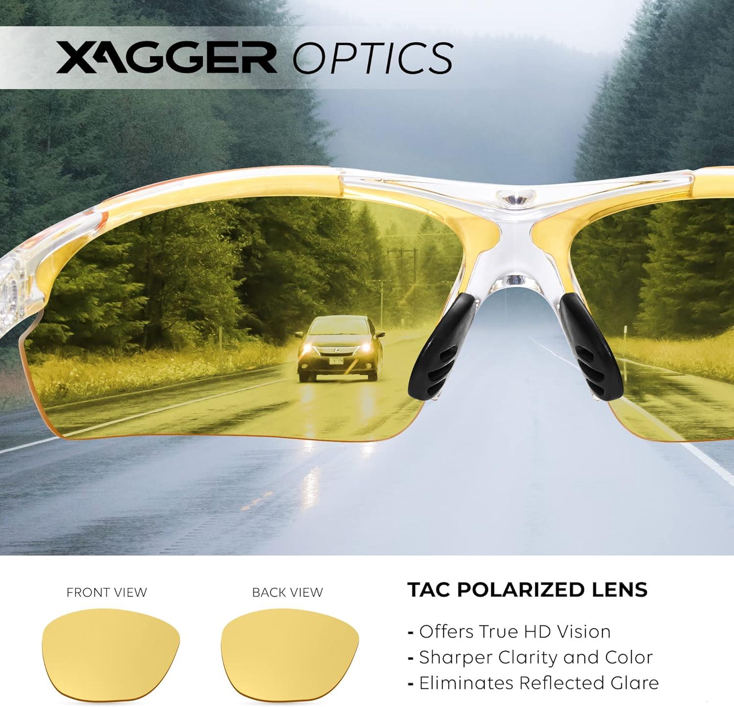 imageXagger Polarized Sports Sunglasses for Men Women Wrap Around UV400 Running Baseball Softball Cycling Driving GlassesTransparent Clear Yellow Night Driving