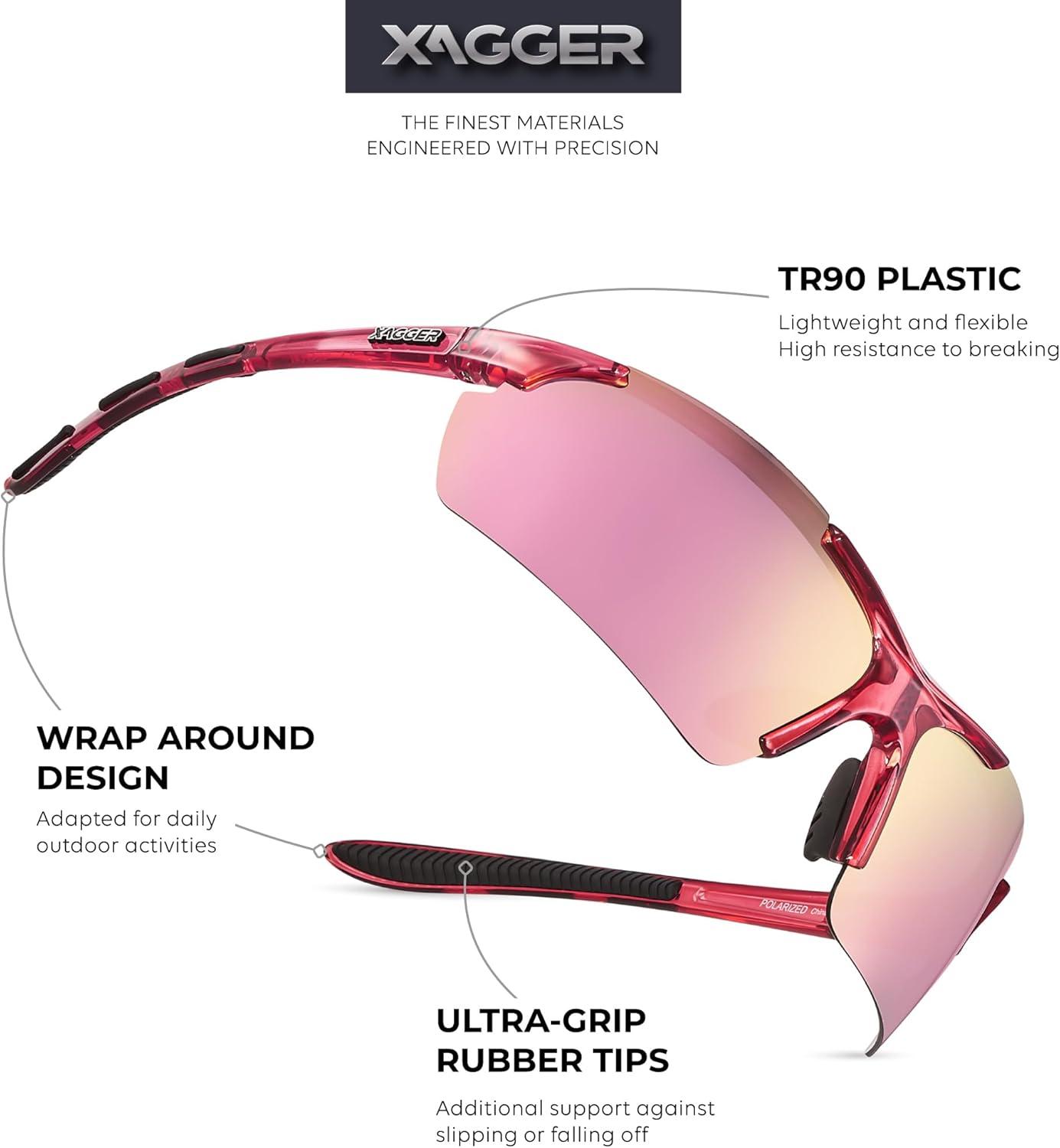 imageXagger Polarized Sports Sunglasses for Men Women Wrap Around UV400 Running Baseball Softball Cycling Driving GlassesTransparent Hot Pink Pink Mirror